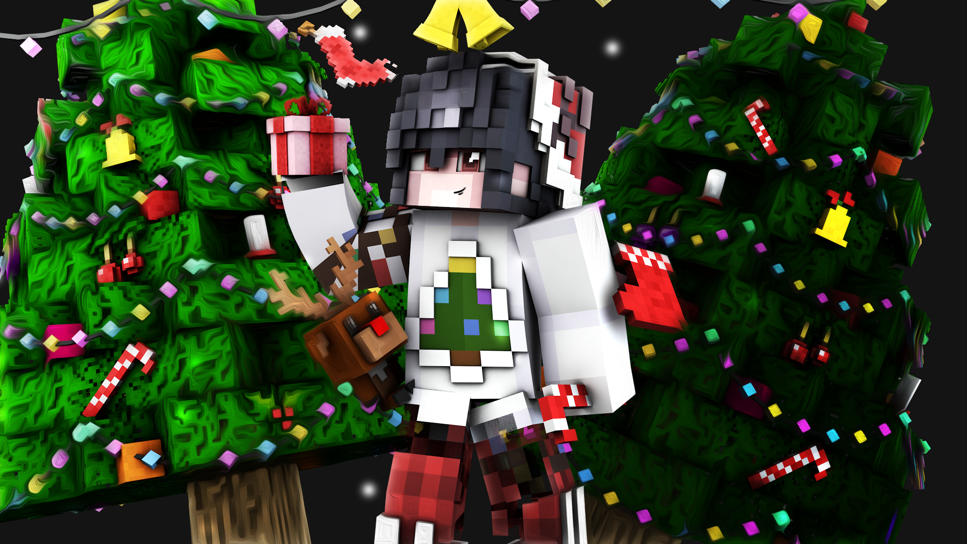 Personaggio Minecraft con alberi di Natale, gioco sandbox, 1920x1080 1080p, Desktop