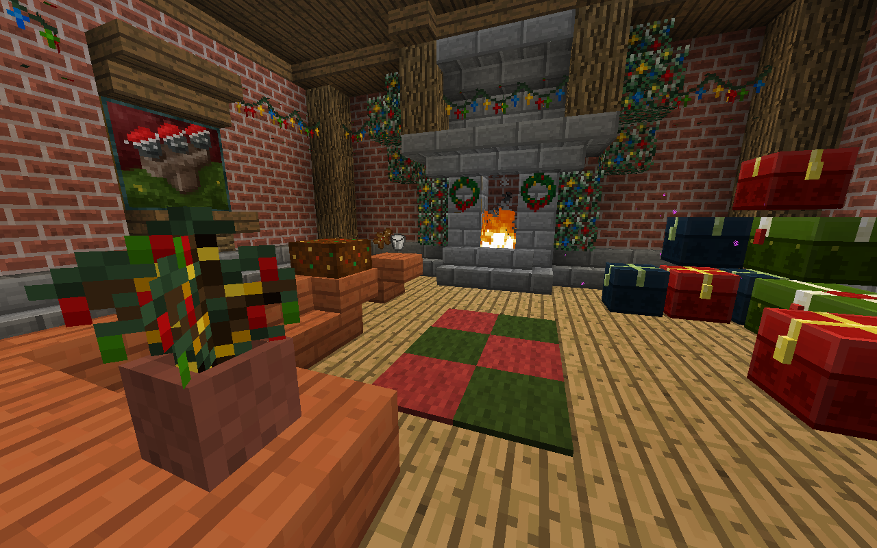 Minecraft interno natalizio con regali, 1600x900 HD, PC