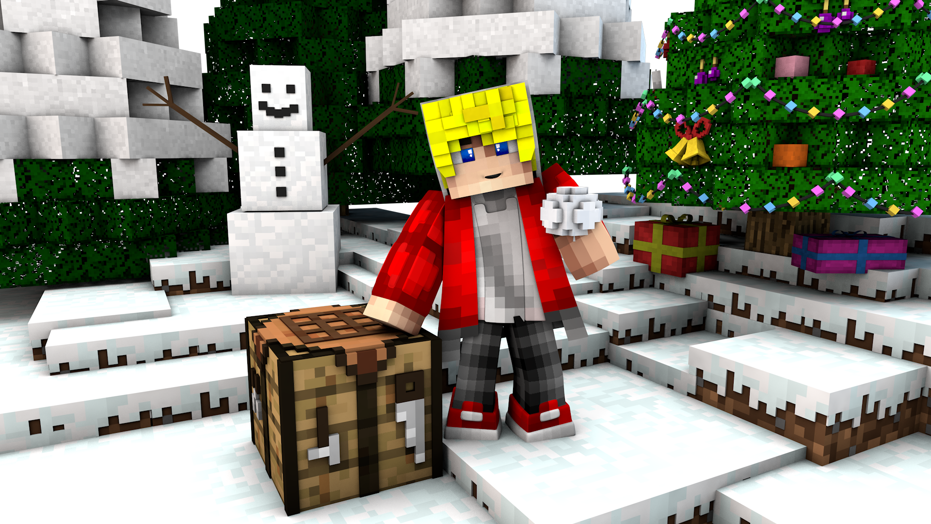 Personaggi Minecraft con regali natalizi, 1920x1080 1080p, Desktop