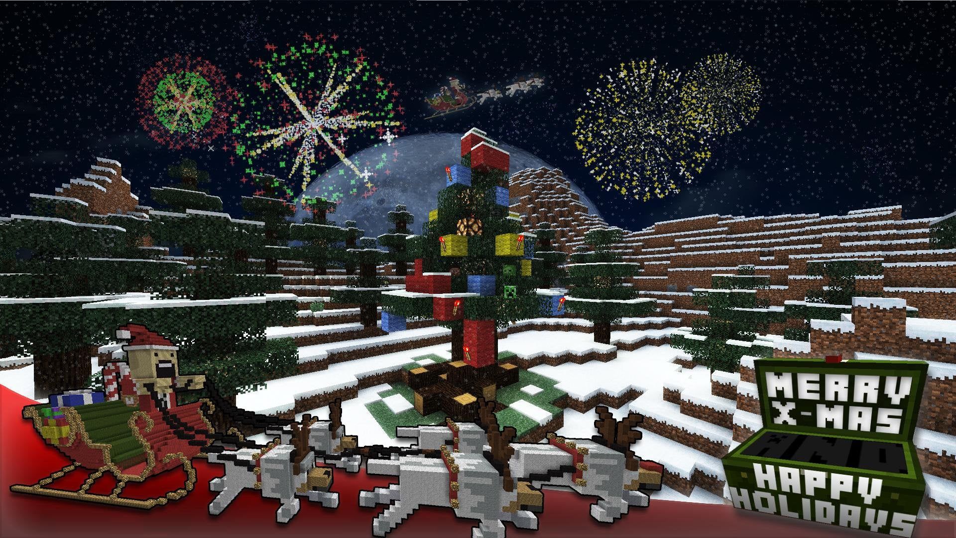 Minecraft villaggio natalizio innevato, gioco sandbox, 1920x1080 Full HD, Desktop