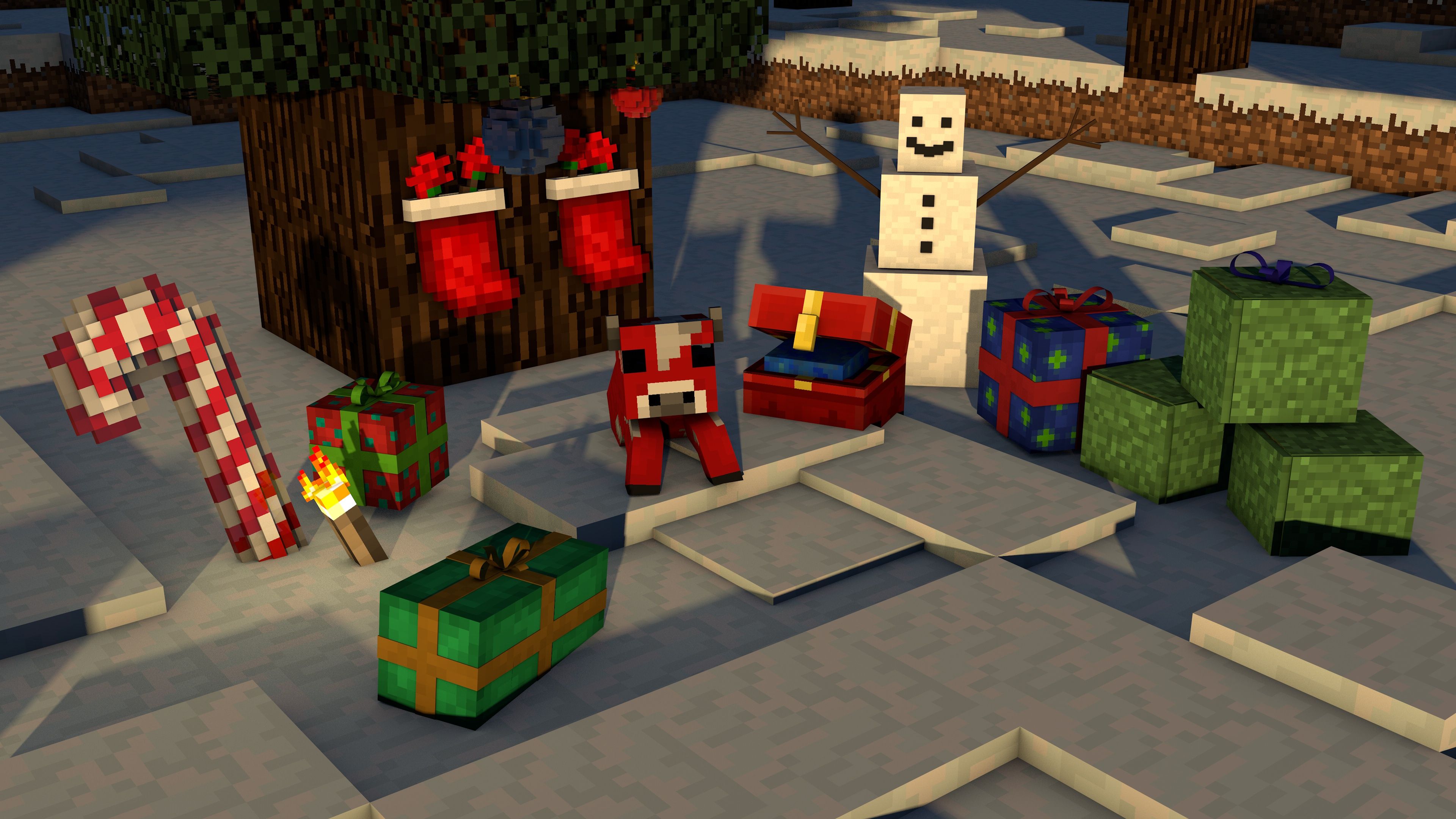 Minecraft Natale regali pupazzo neve, Mojang, 3840x2160 Ultra HD, 4K TV