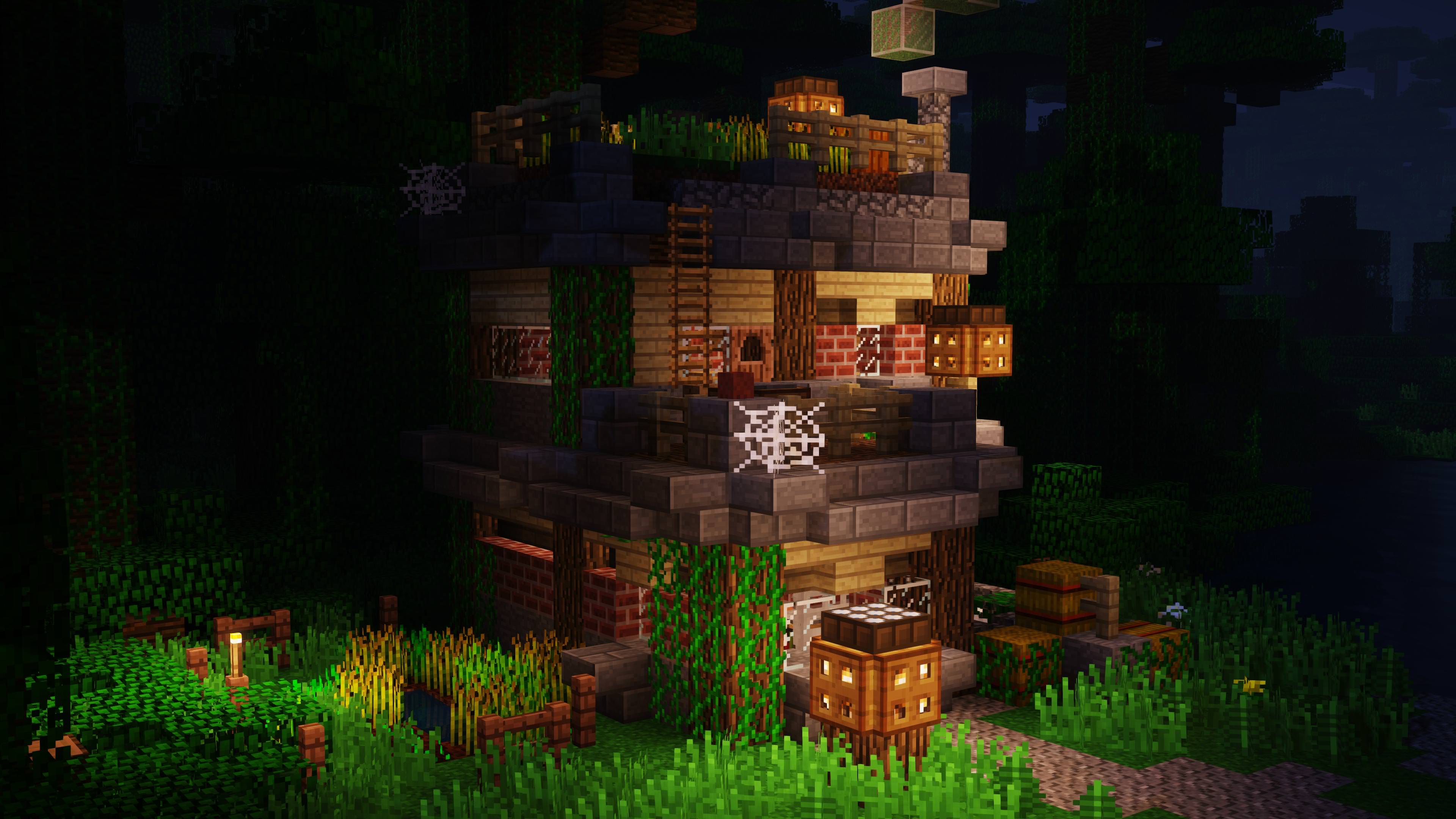Casetta Minecraft nella foresta notturna, Mojang, 3840x2160 Ultra HD, 4K TV