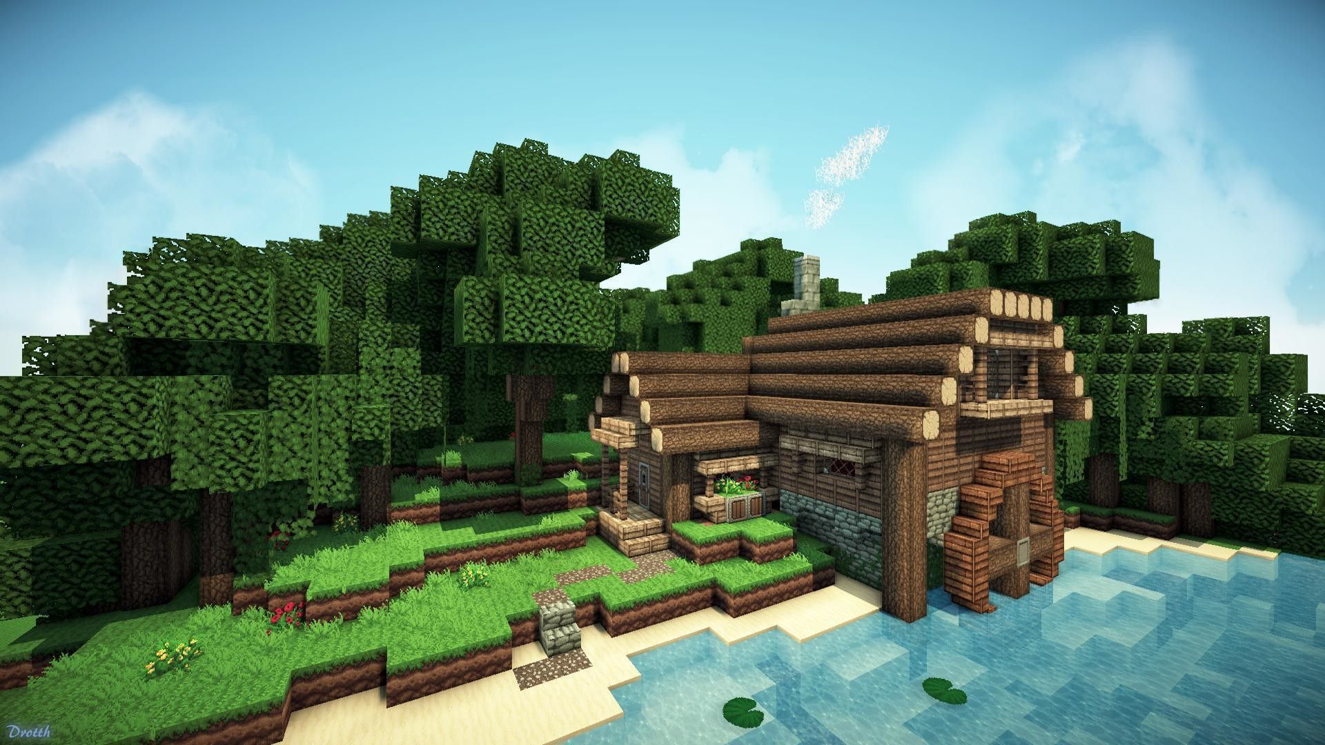 Casa Minecraft riva lago, Mojang, 1920x1080 Full HD 1080p, Desktop