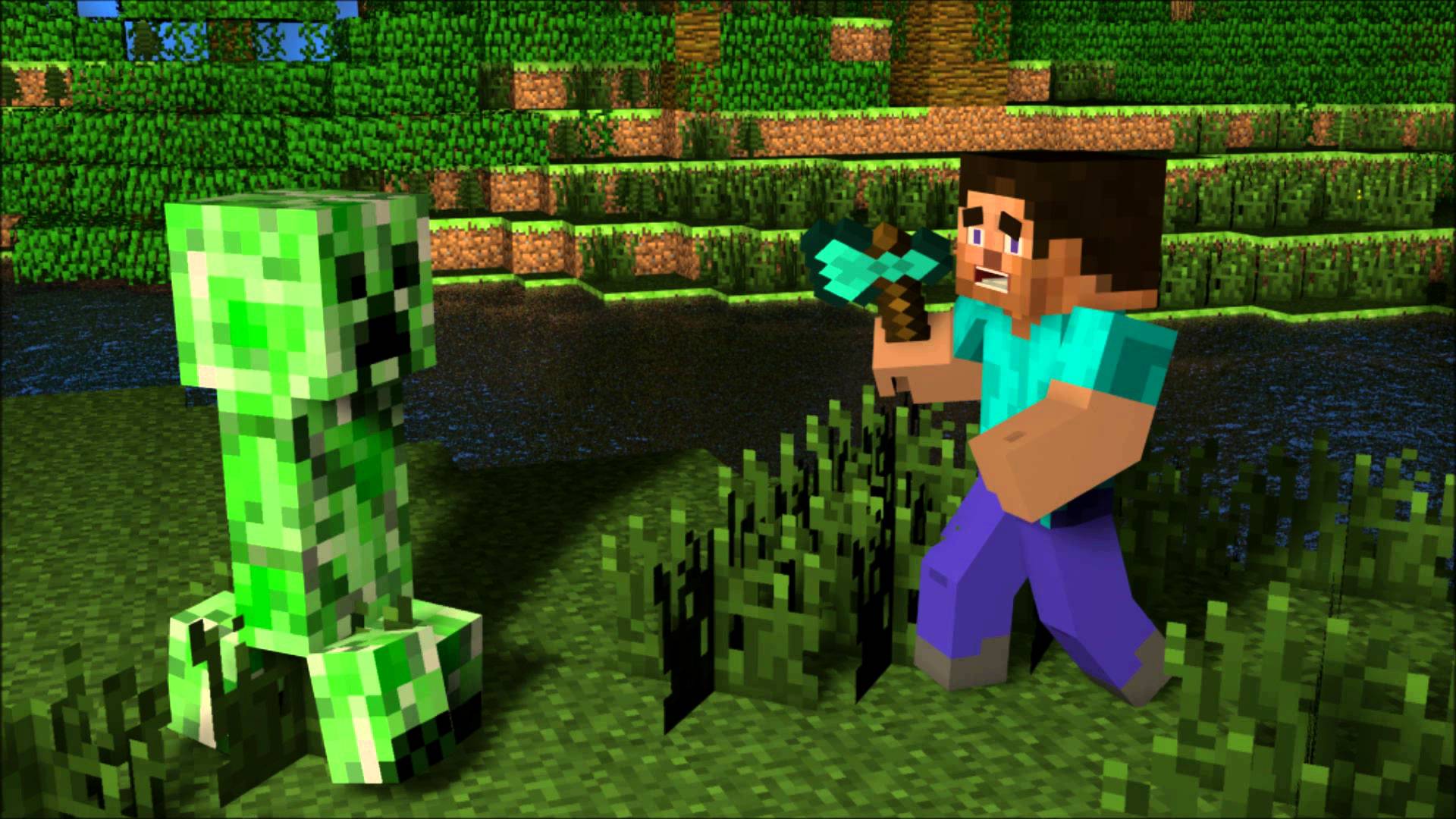 Steve Minecraft contro Creeper, 1920x1080 Full HD 1080p, PC