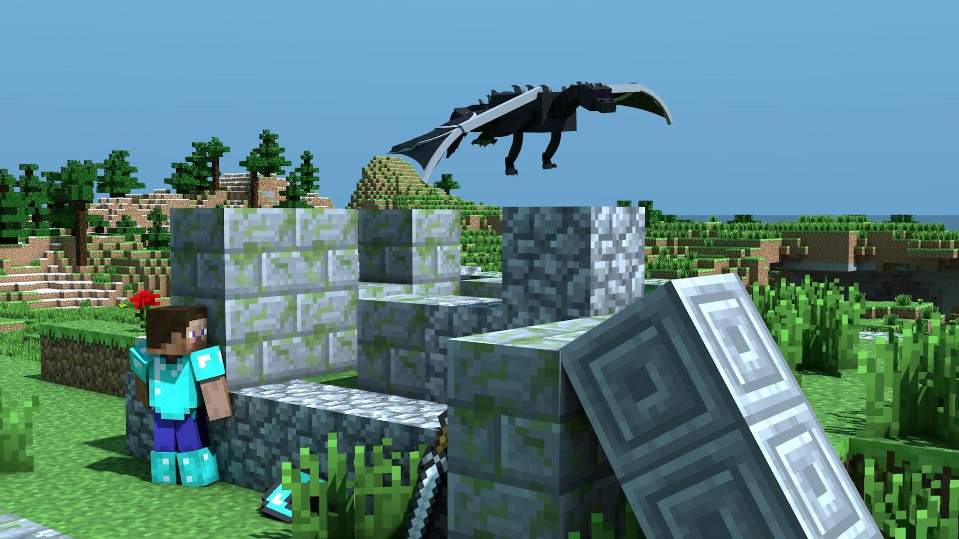 Steve Minecraft con drago, 1920x1080 Full HD, Desktop