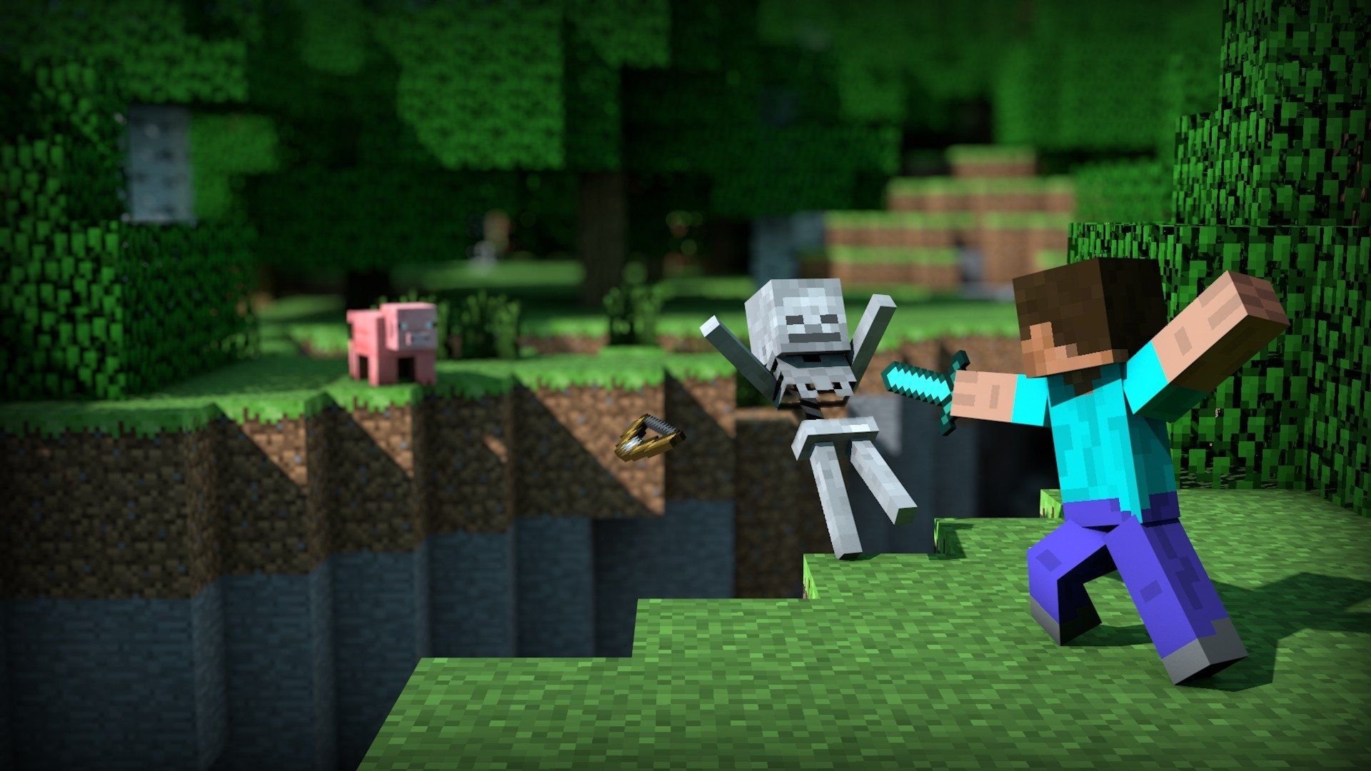 Steve combatte scheletro Minecraft, 1920x1080 Full HD, Desktop