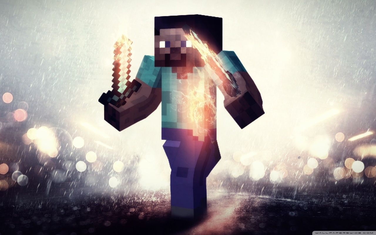 Steve Minecraft con spada fiammeggiante, 1280x800 720p, Laptop