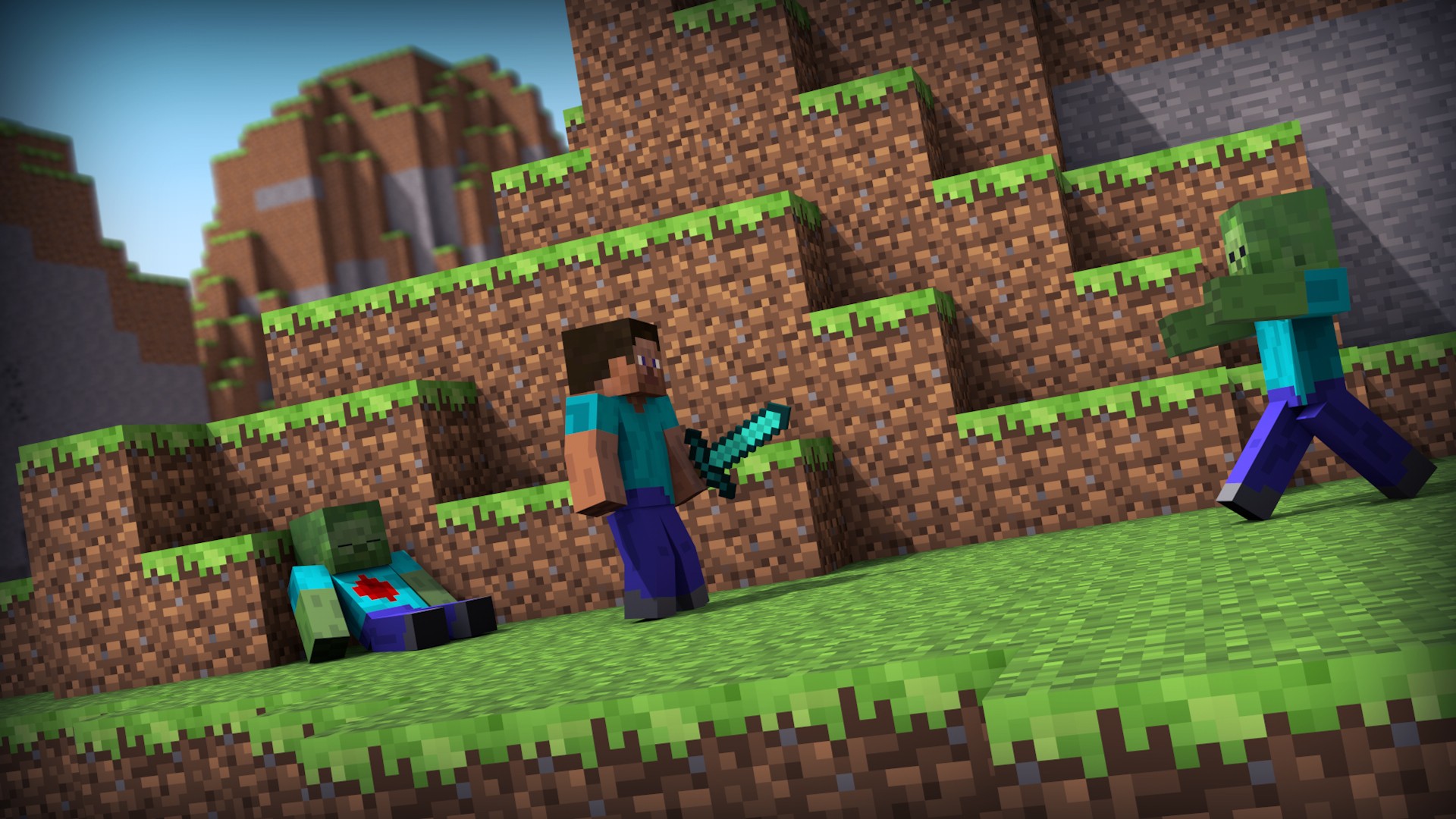 Steve Minecraft con zombie, 1920x1080 Full HD 1080p, Desktop