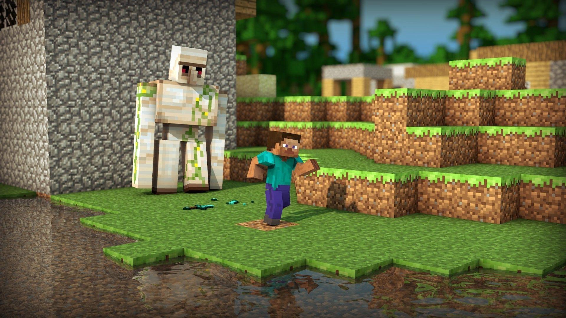 Steve Minecraft con golem di ferro, 1920x1080 Full HD, Desktop
