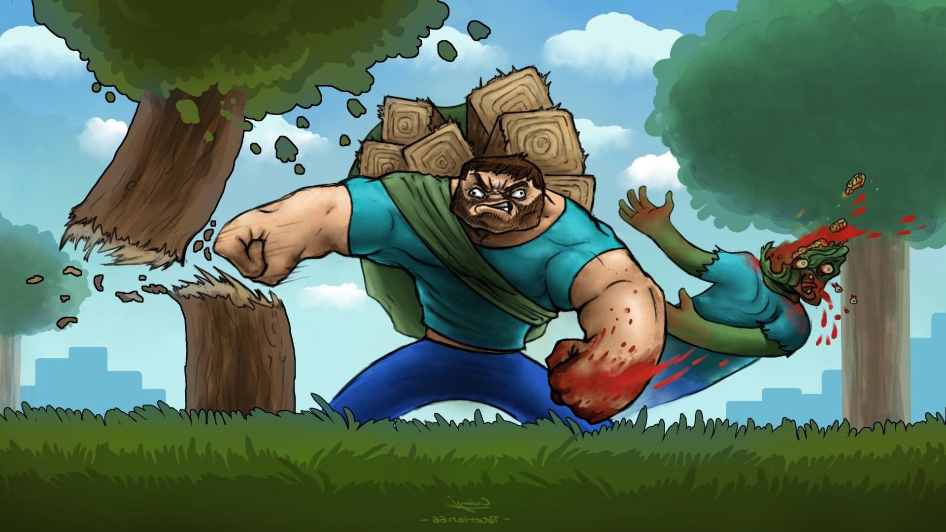 Steve Minecraft abbatte albero, 1920x1080 Full HD, PC Desktop