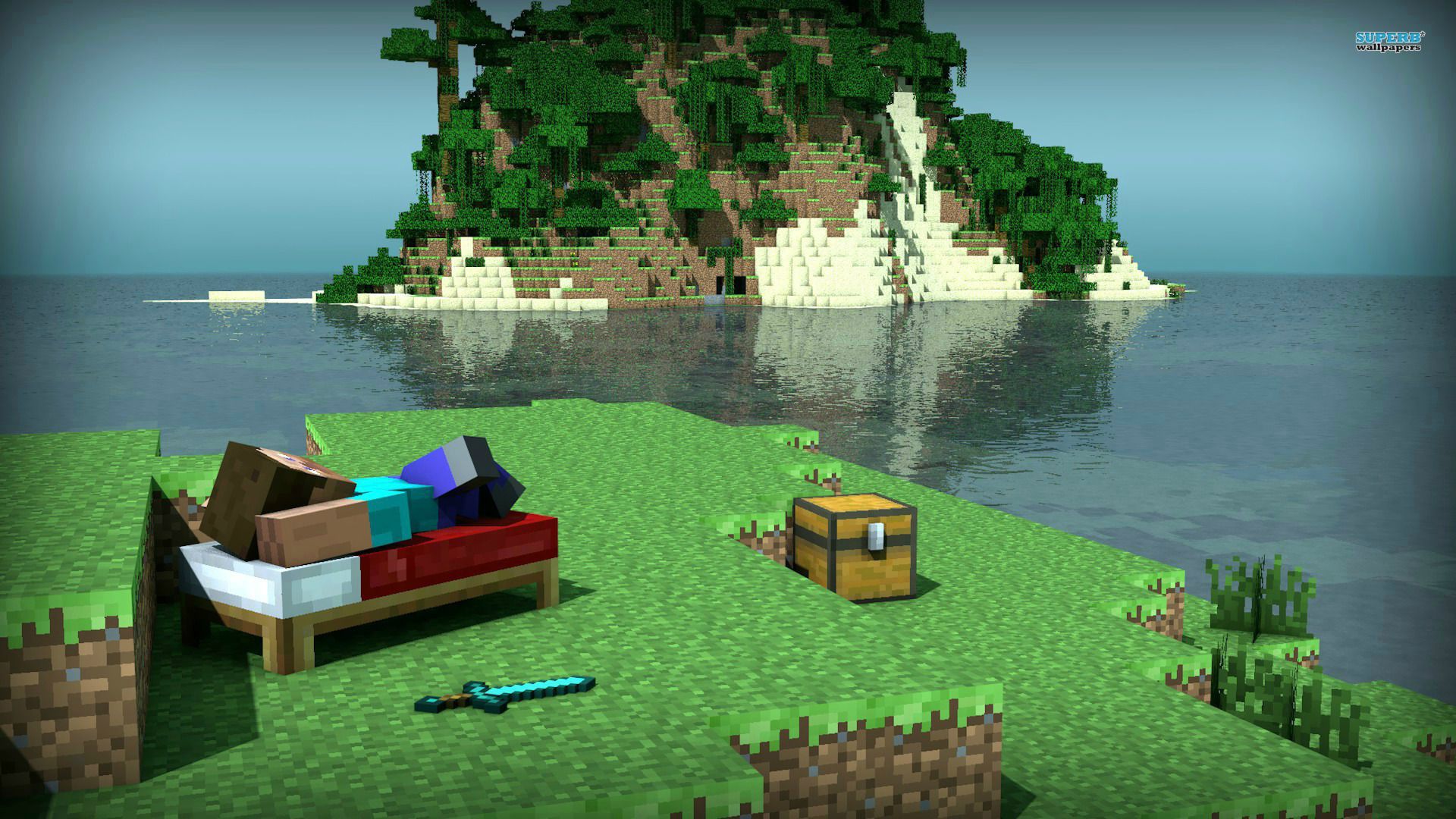Steve Minecraft su isola, 1920x1080 1080p, Desktop