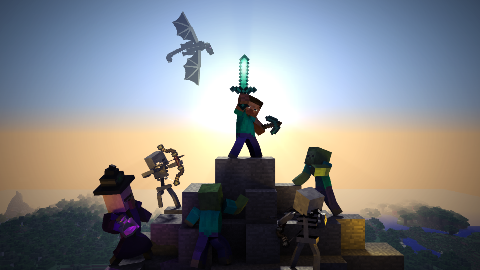 Steve Minecraft spada e mob, 1920x1080 Full HD 1080p, Laptop
