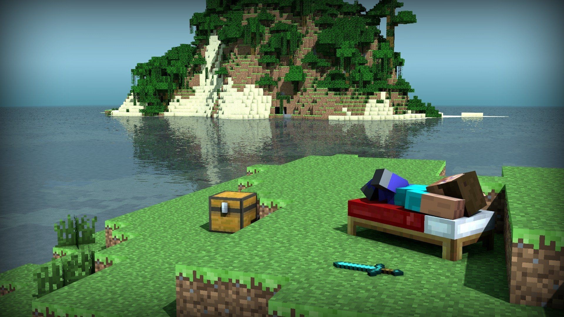 Steve Minecraft isola erba, gioco sandbox, 1920x1080 Full HD 1080p, Desktop