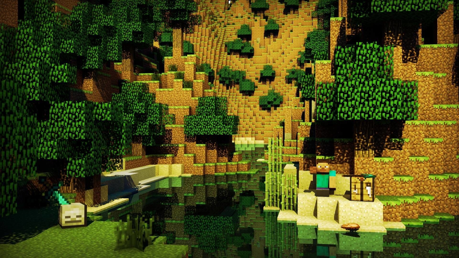 Paesaggio Minecraft foresta verde, gioco sandbox, 1920x1080 1080p, Desktop