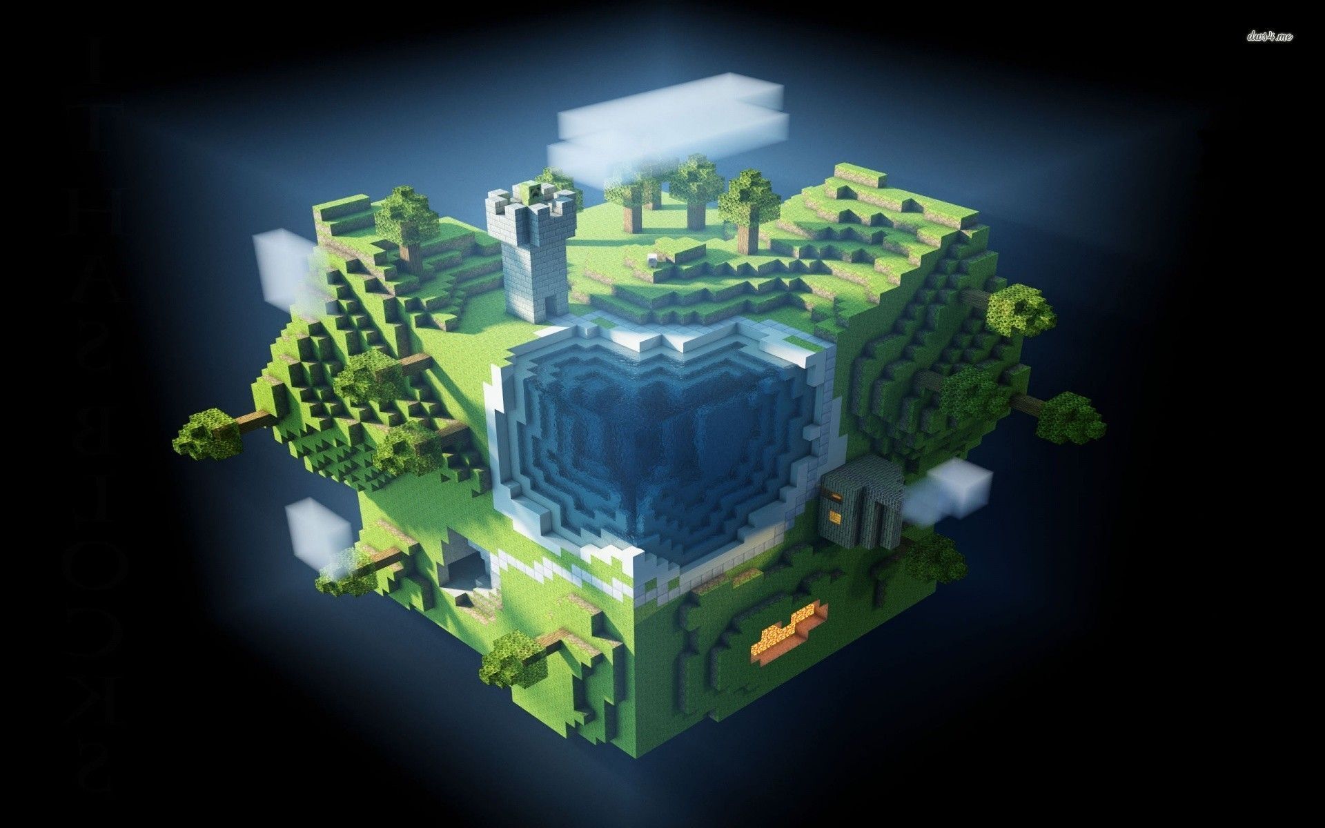 Cubo mondo Minecraft galleggiante, gioco sandbox, 1920x1200 Full HD+ WUXGA, Laptop