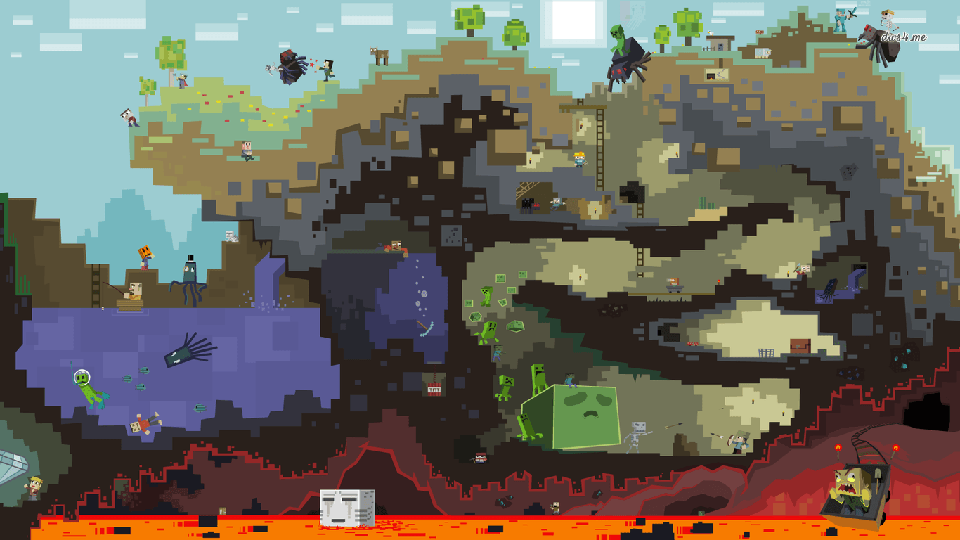 Minecraft paesaggio con lava e creeper, 1366x768 HD, Desktop
