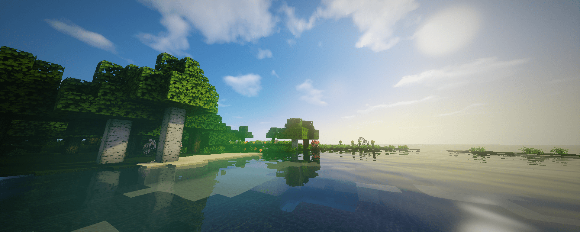 Paesaggio Minecraft acqua e alberi, 1920x768 Ultrawide, Dual Monitor