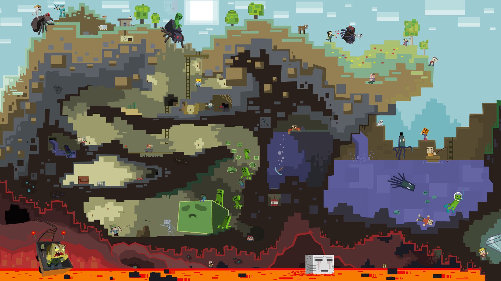 Paesaggio Minecraft con lava e caverne, 1920x1080 1080p, PC