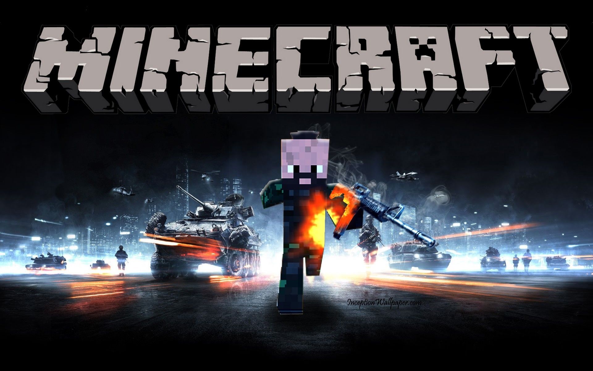 Personaggio Minecraft con carri armati, 1920x1200 Full HD+, Desktop