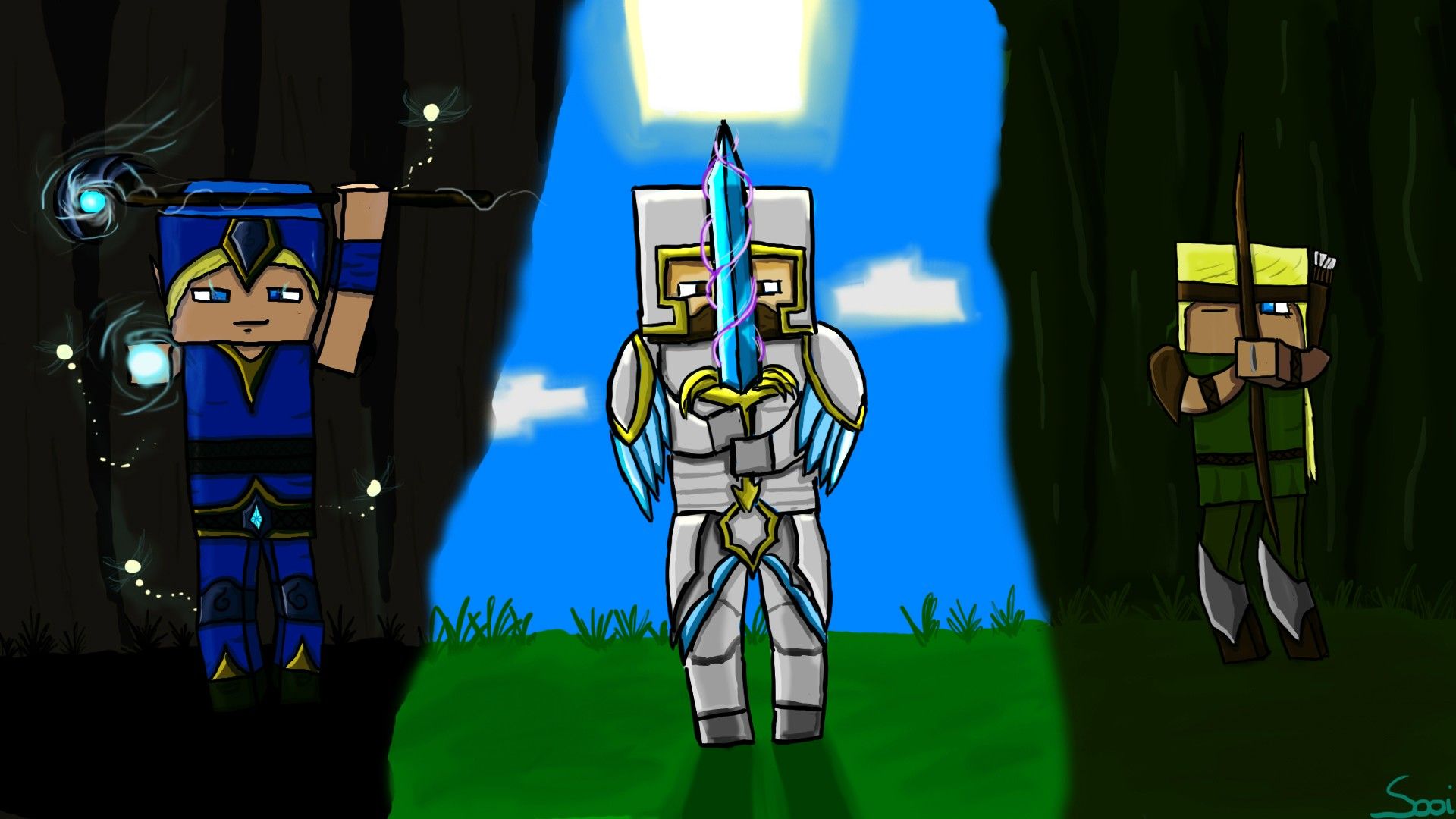 Personaggi Minecraft armati stile fanart, 1920x1080 1080p, PC