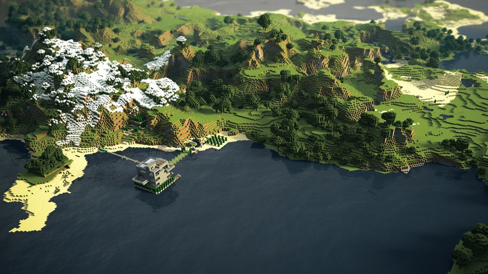 Paesaggio Minecraft con villaggio costiero, 1920x1080 1080p, PC