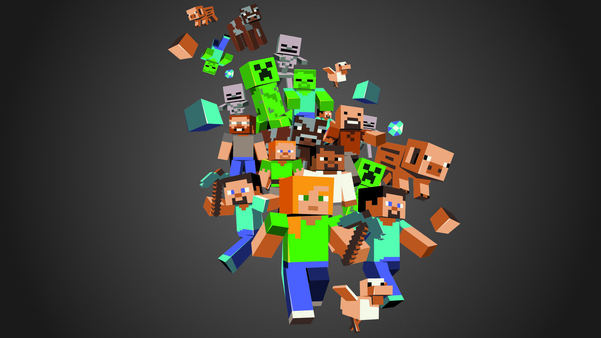 Personaggi Minecraft raggruppati, 1920x1080 Full HD, Desktop