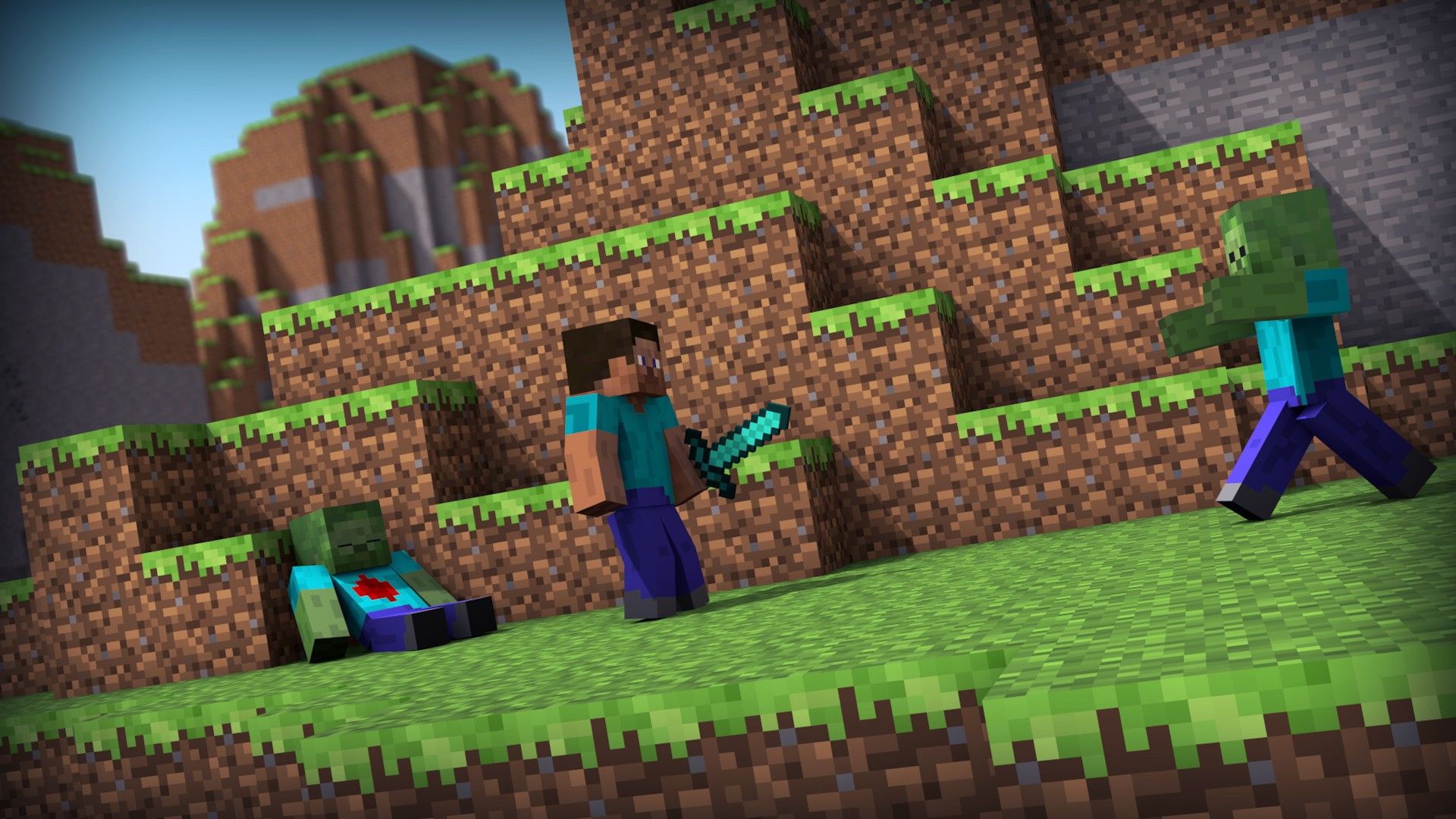 Steve combatte zombie Minecraft, 1920x1080 1080p, Desktop