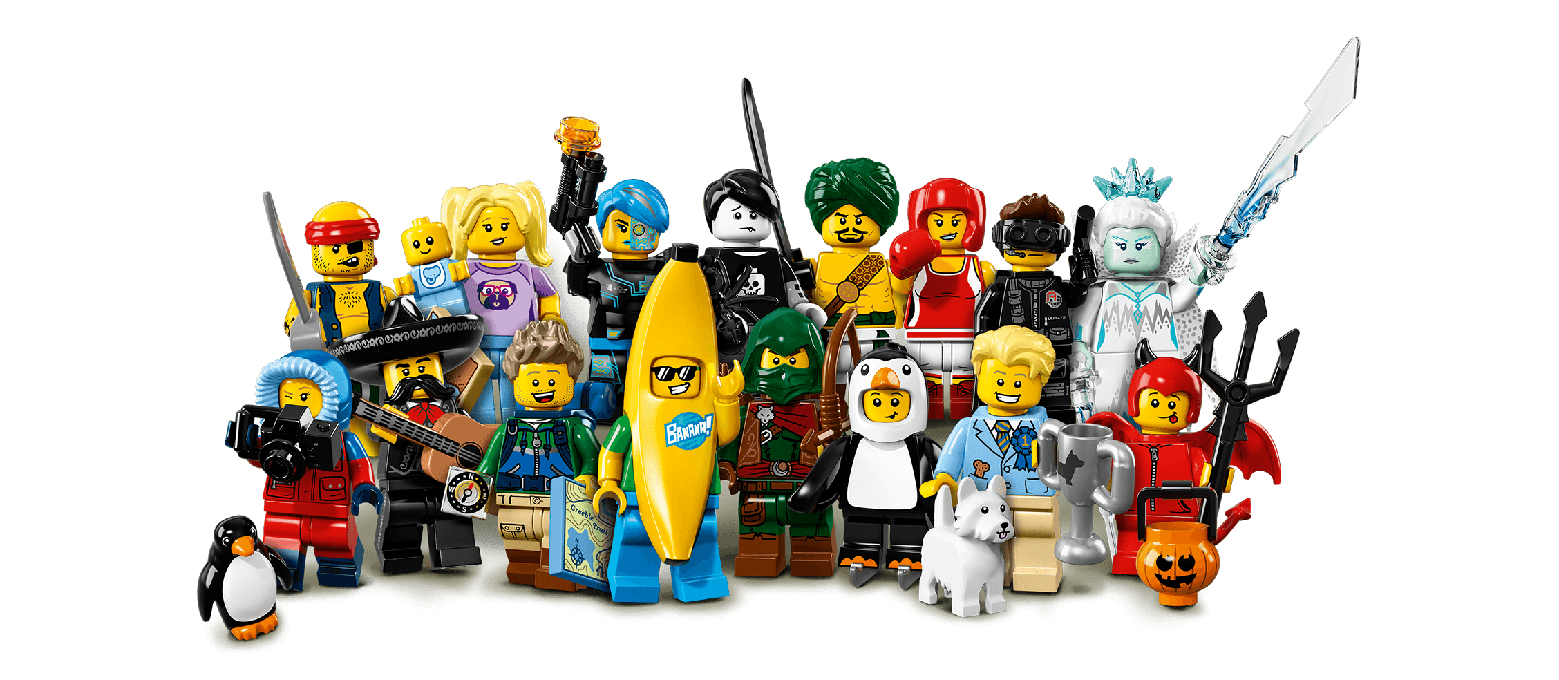 Gruppo minifigure LEGO colorate, 2256x984 21:9, Ultrawide