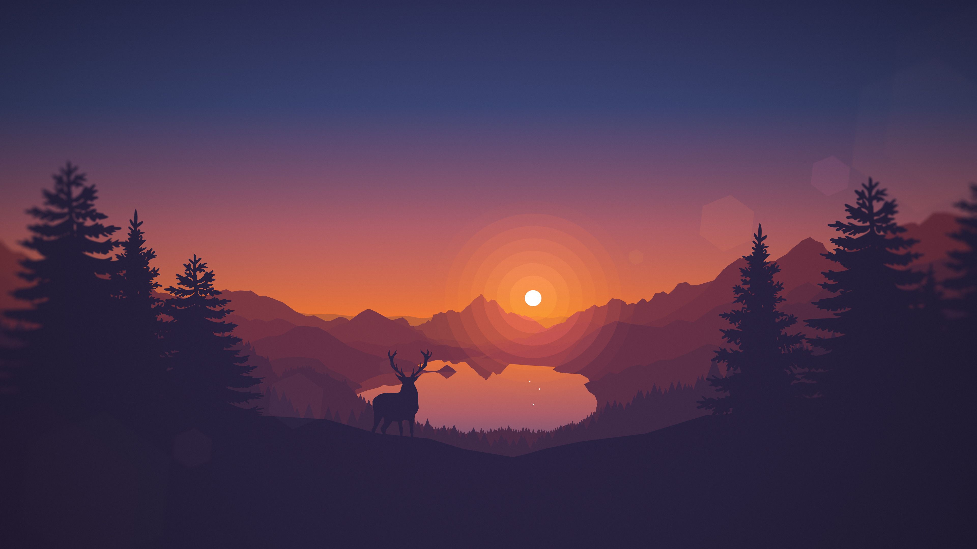 Cervo tramonto montagne minimal, 3840x2160 4K, PC Desktop