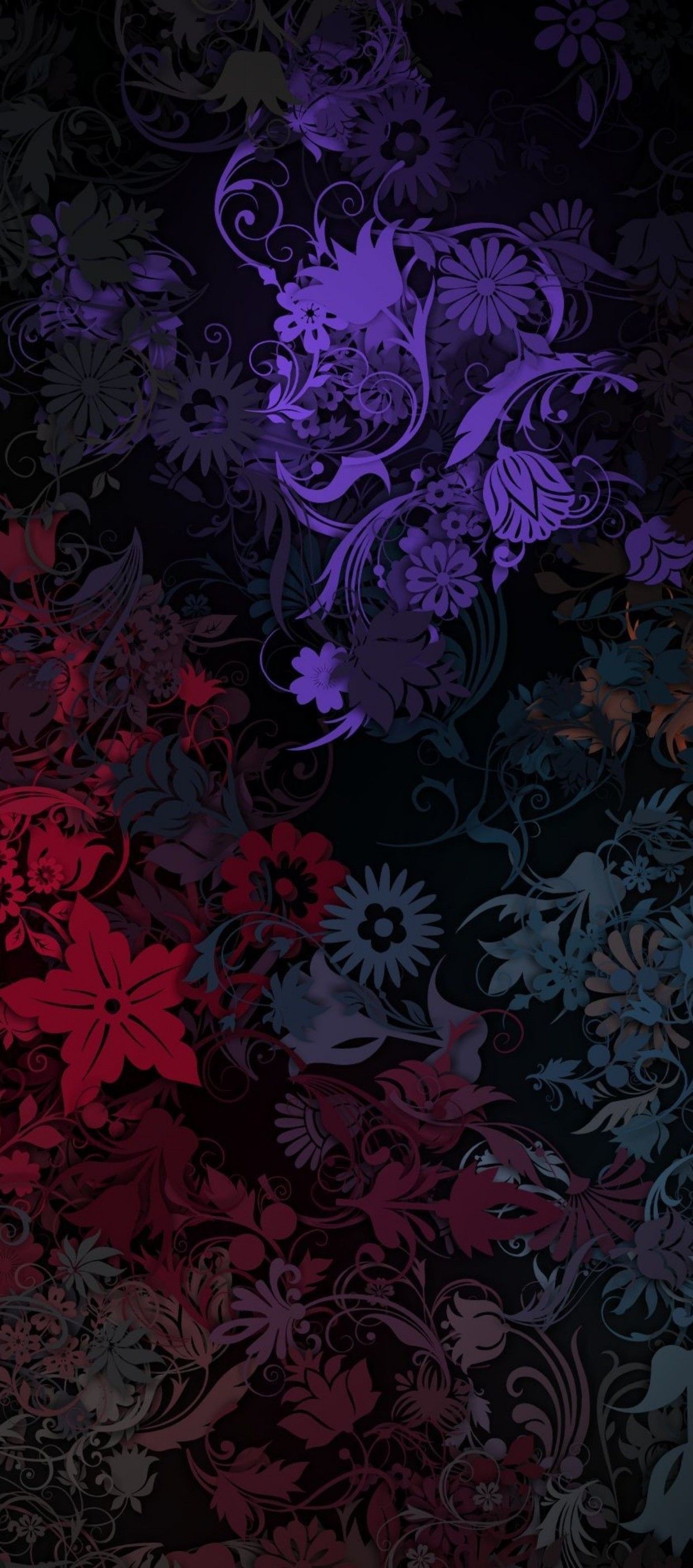 Motivo floreale viola e rosso, 1242x2809 Full HD Verticale, Smartphone