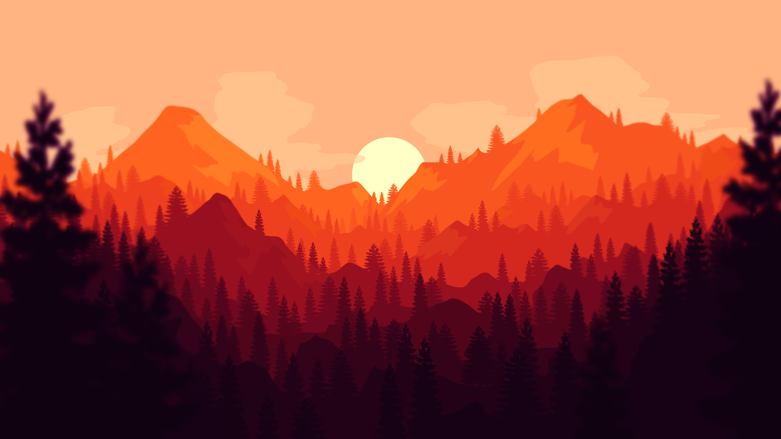Montagne tramonto stile Firewatch, 2560x1440 2K QHD, PC