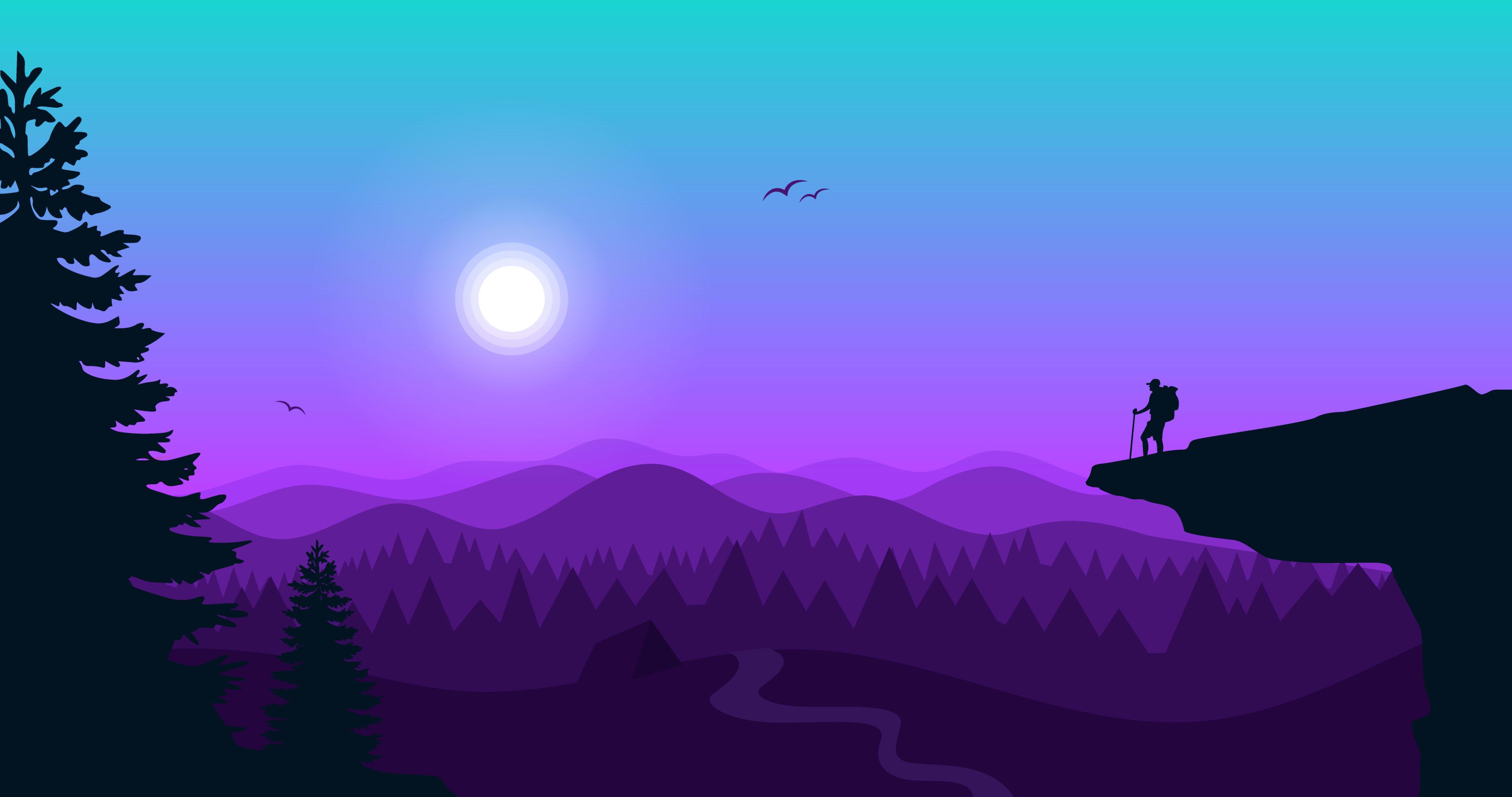 Escursionista silhouette montagne viola, 4000x2109 4K, Desktop 4K