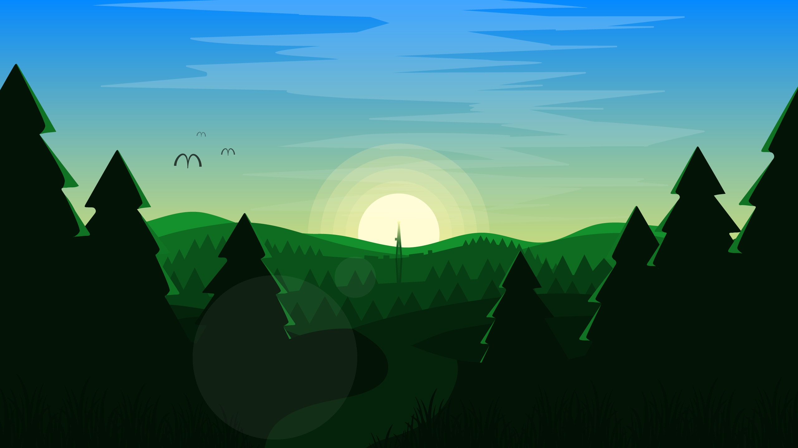 Foresta minimalista alba verde, 2560x1440 2K QHD, PC
