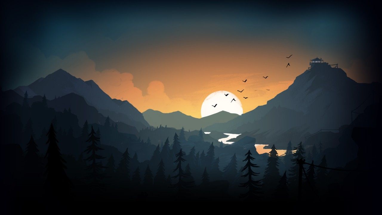 Montagne tramonto illustrazione minimal, 1280x720 HD, PC Desktop