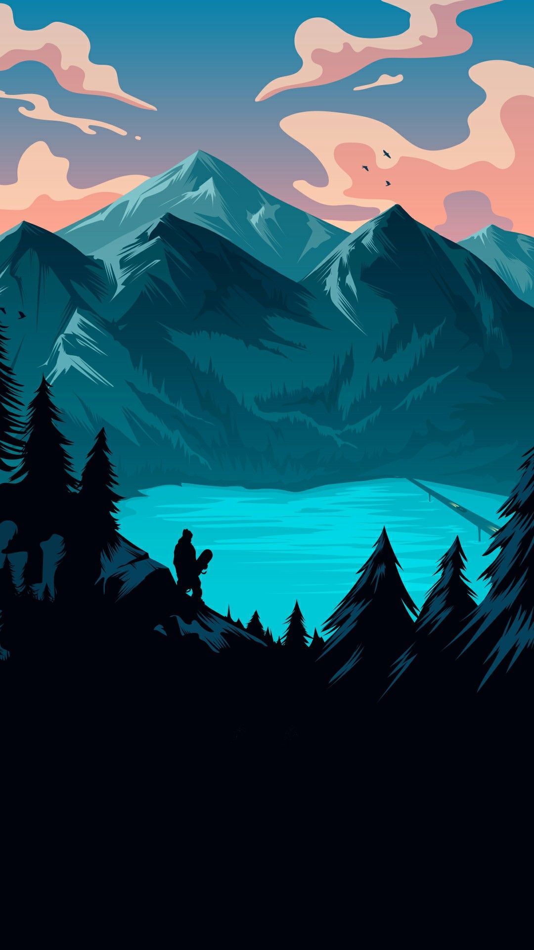 Montagne lago paesaggio minimal, 1080x1920 Full HD Verticale, Smartphone
