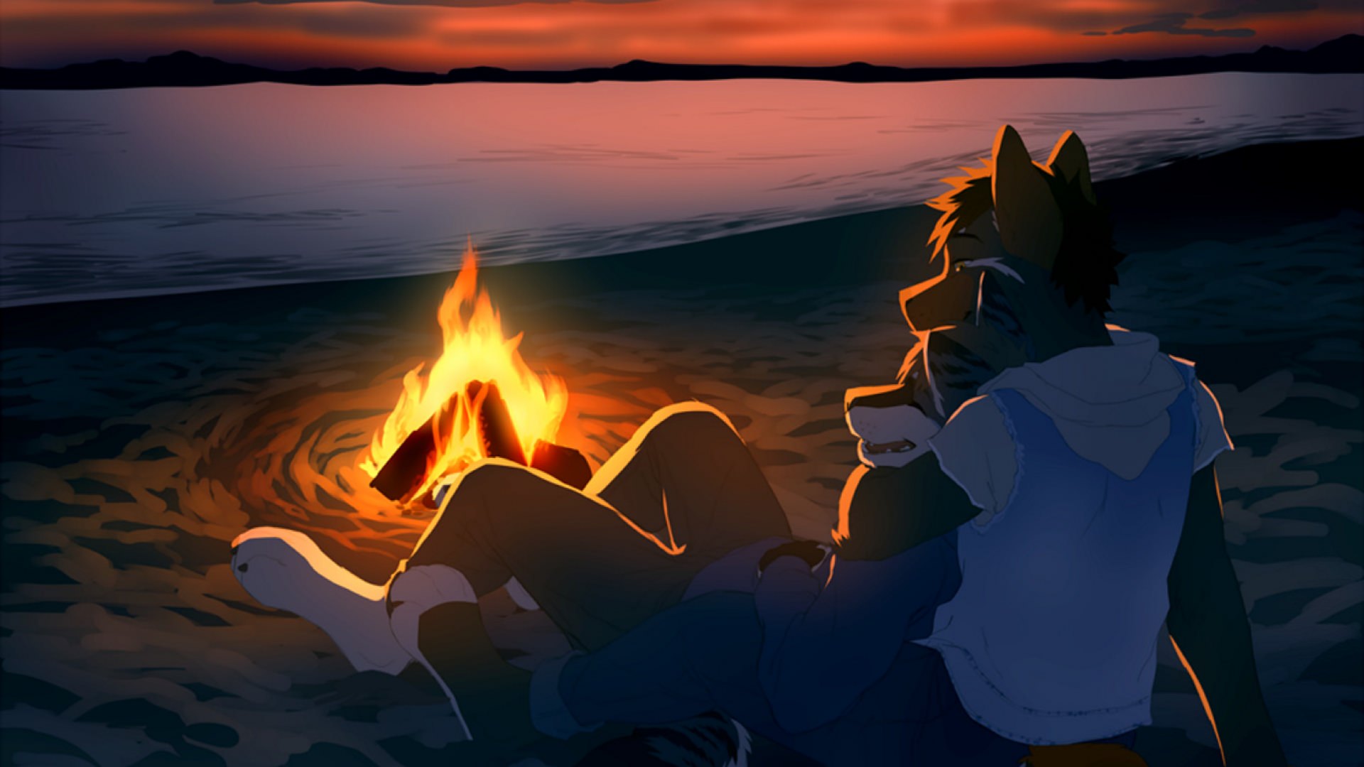 Coppia furry falò spiaggia, 1920x1080 Full HD 1080p, PC Desktop