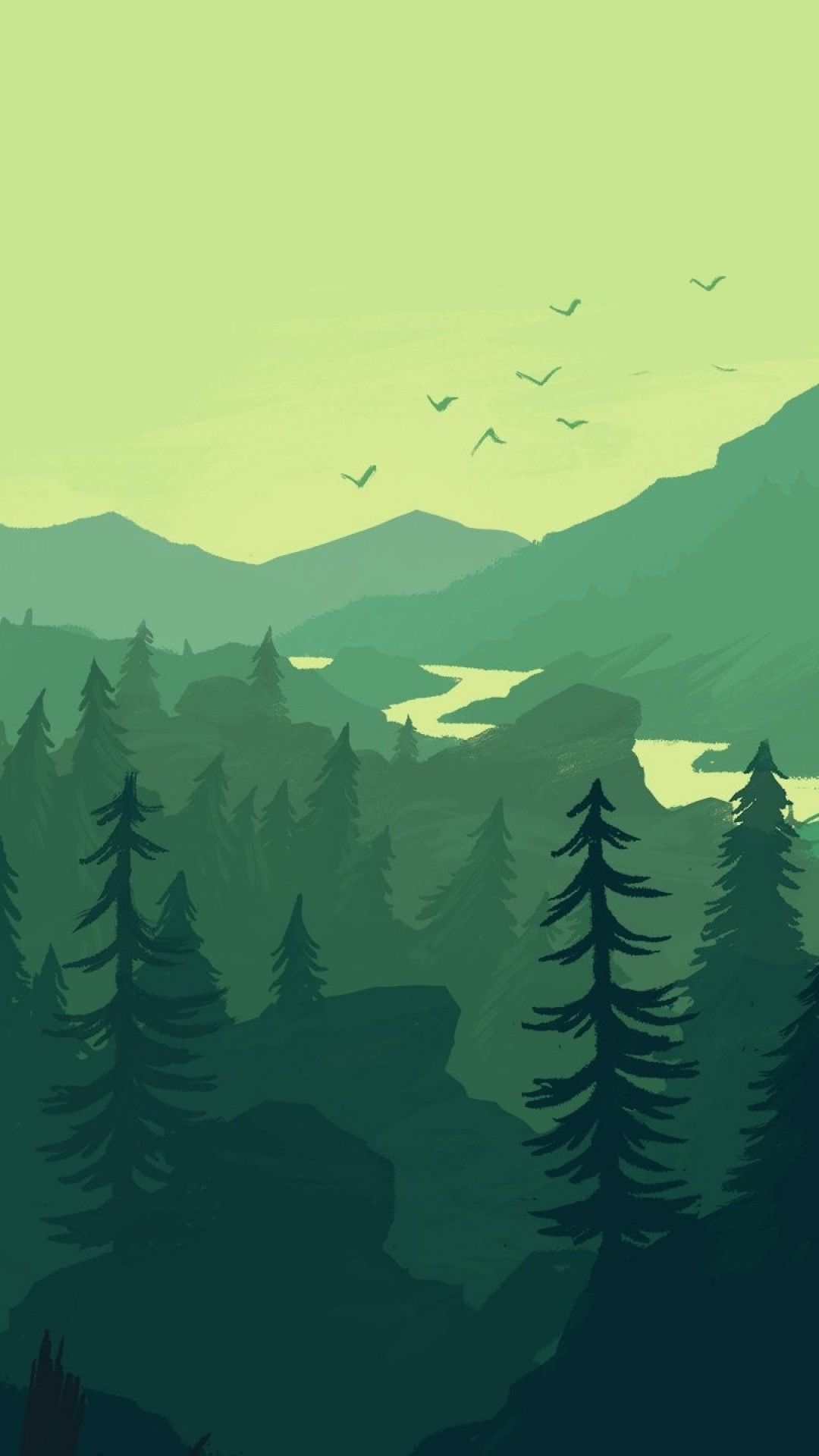 Foresta minimalista verde, 1080x1920 Verticale, iPhone Plus