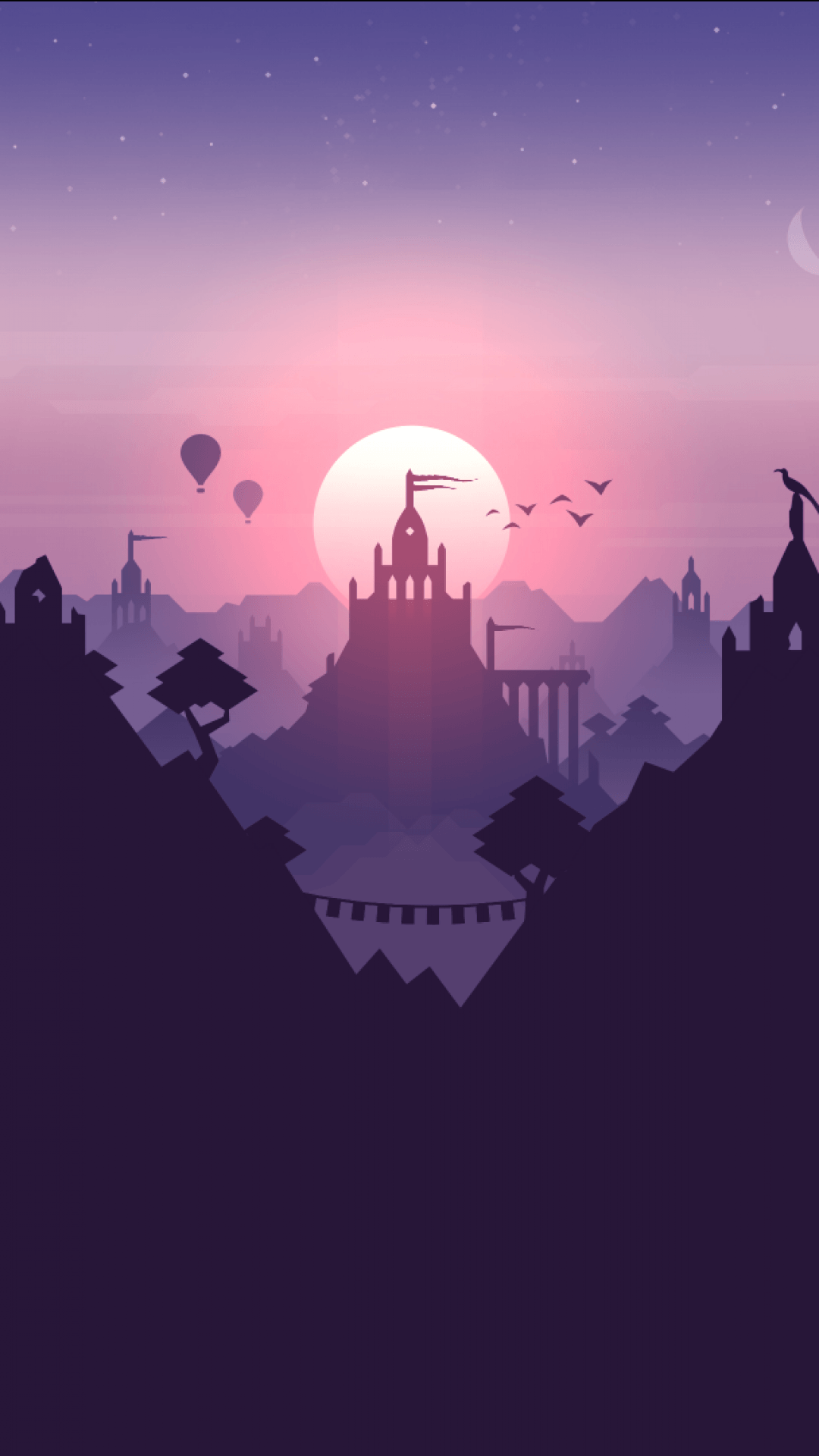 Castello silhouette mongolfiere tramonto, 1080x1920 Full HD Verticale, iPhone Pro