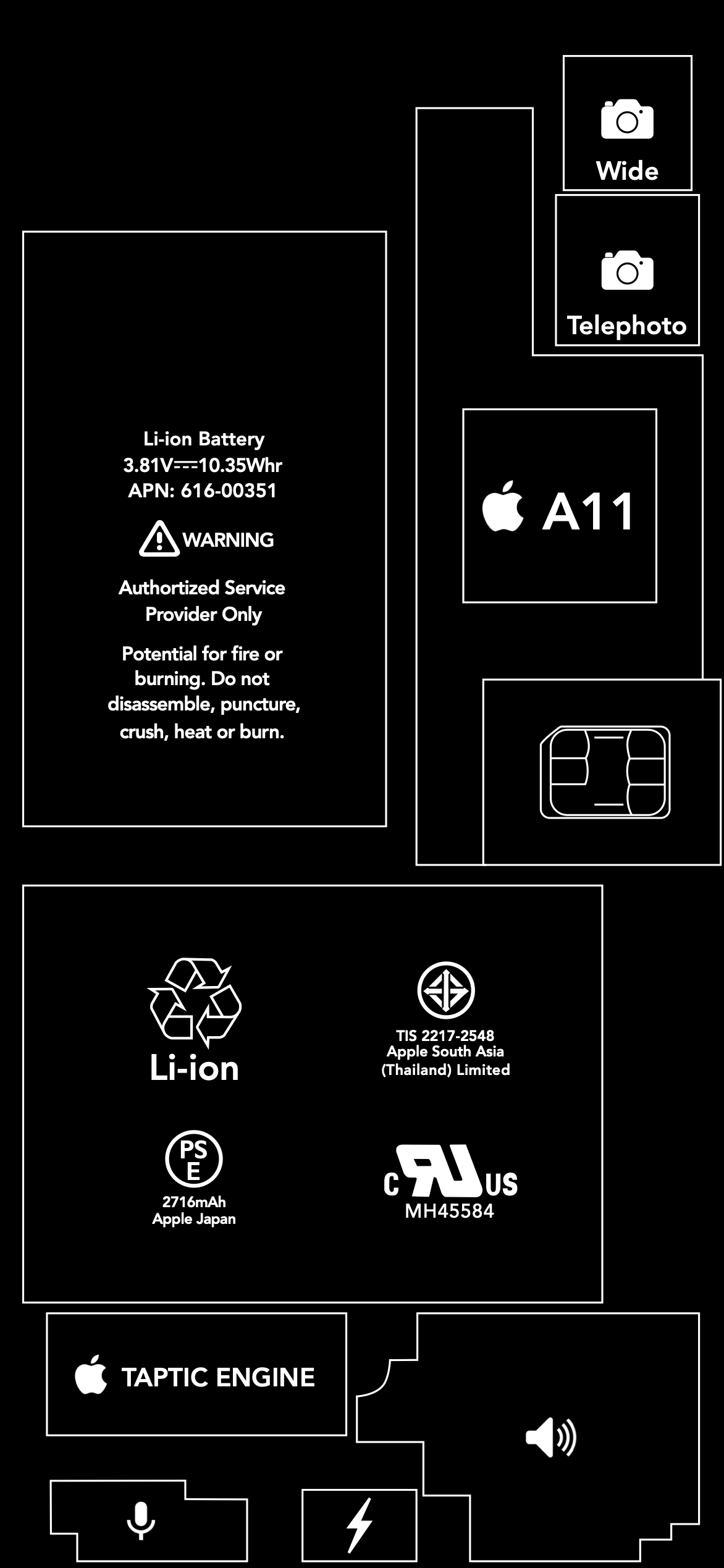 Schema minimalista componenti iPhone, 1172x2538 Full HD Verticale, iPhone Air
