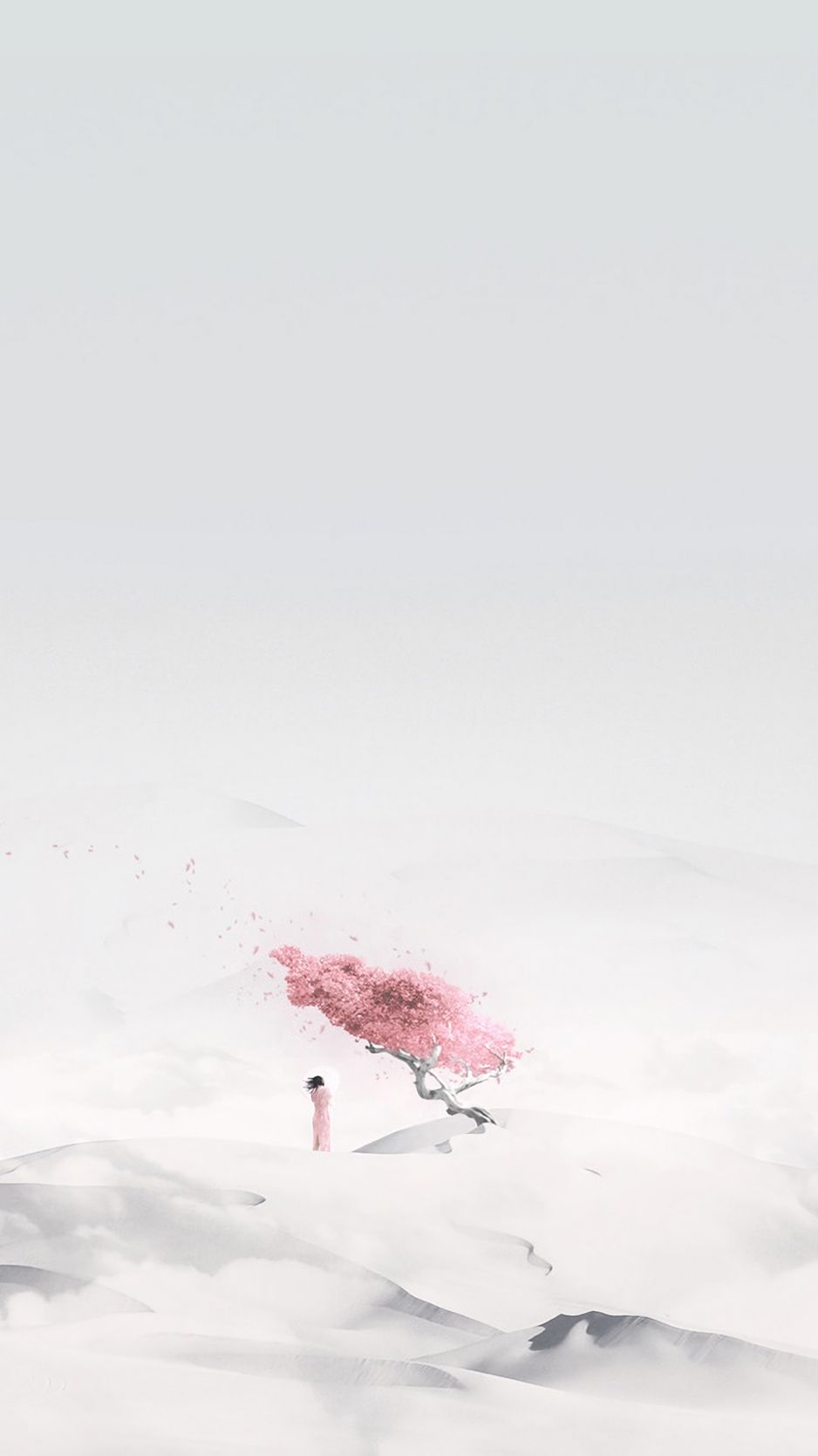 ragazza sotto sakura minimalista, 938x1668 Verticale, iPhone Pro Max