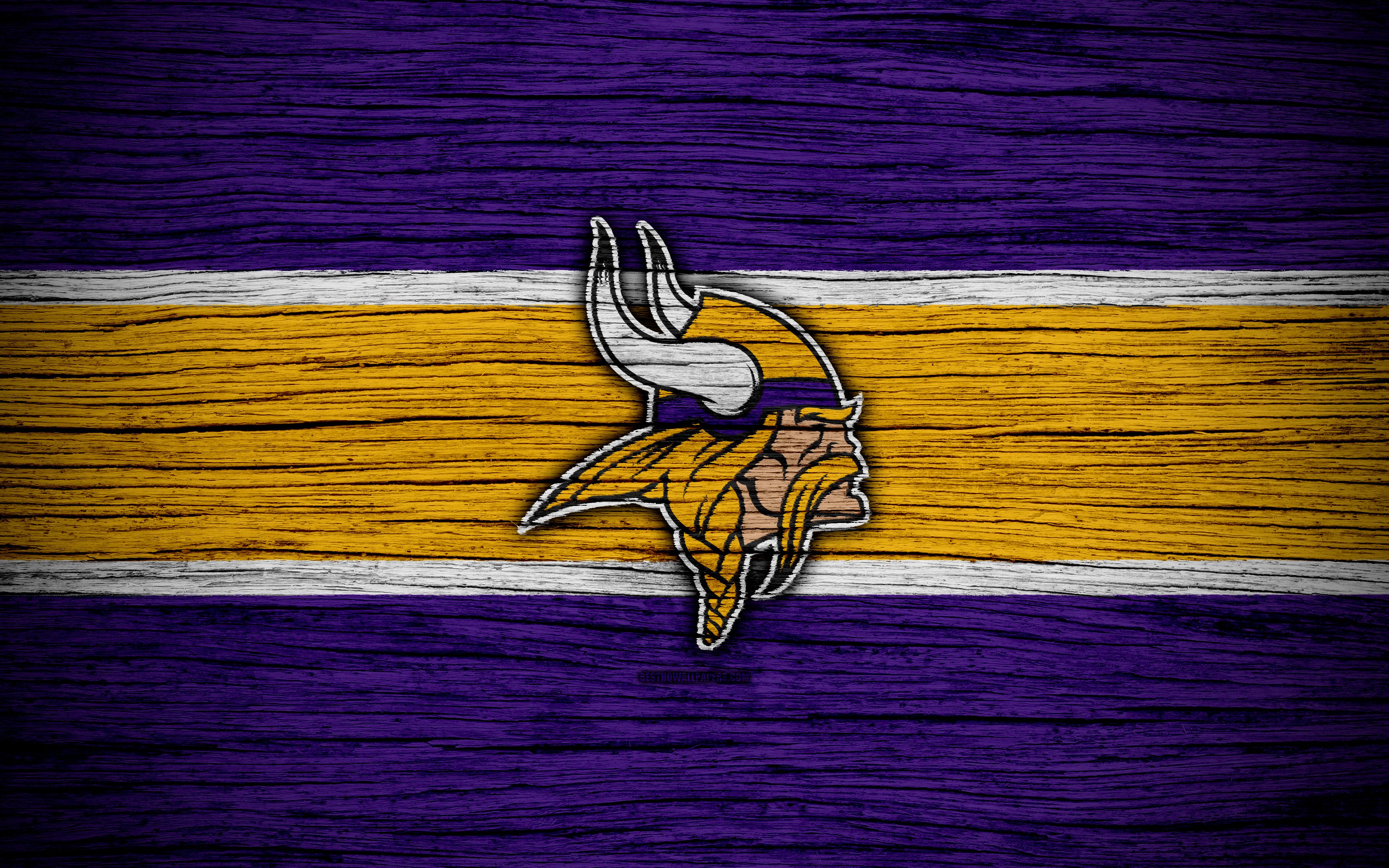 Logo Minnesota Vikings texture legno, 3840x2400 UHD, PC 4K