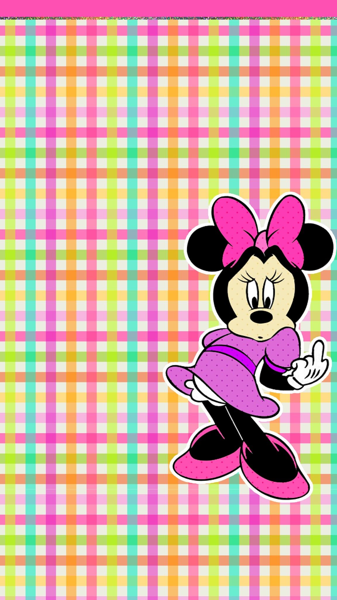 Minnie su sfondo scozzese colorato, Minnie Mouse, 1152x2048 Verticale, Mobile
