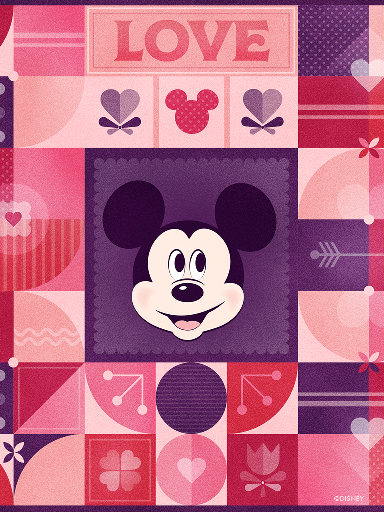 Mickey Mouse San Valentino patchwork, 768x1024 Full HD Verticale, iPhone