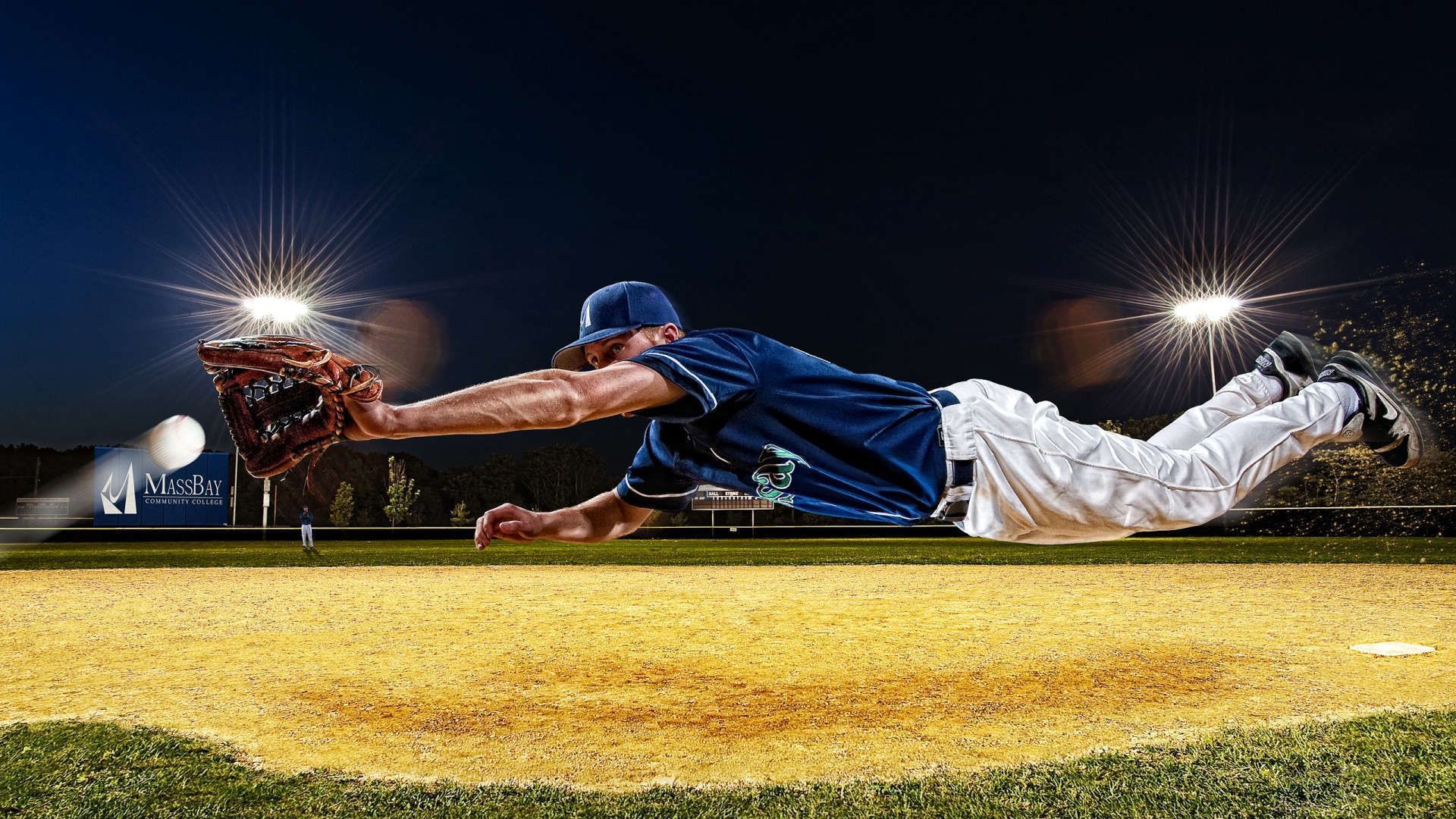 Giocatore baseball tuffo in campo, 1920x1080 Full HD 1080p, Laptop
