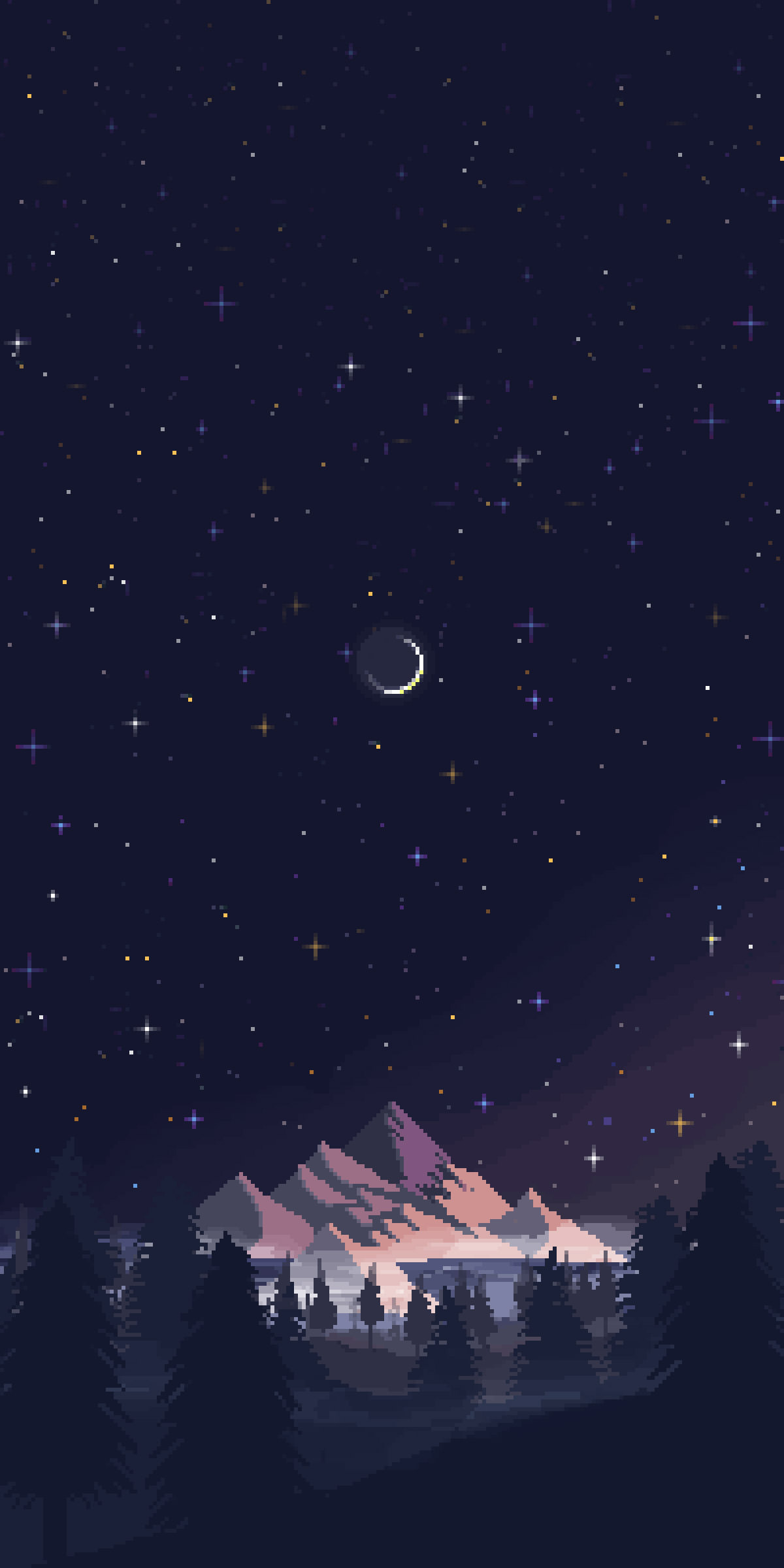Montagne notturne con luna crescente, 1200x2400 Verticale, Mobile
