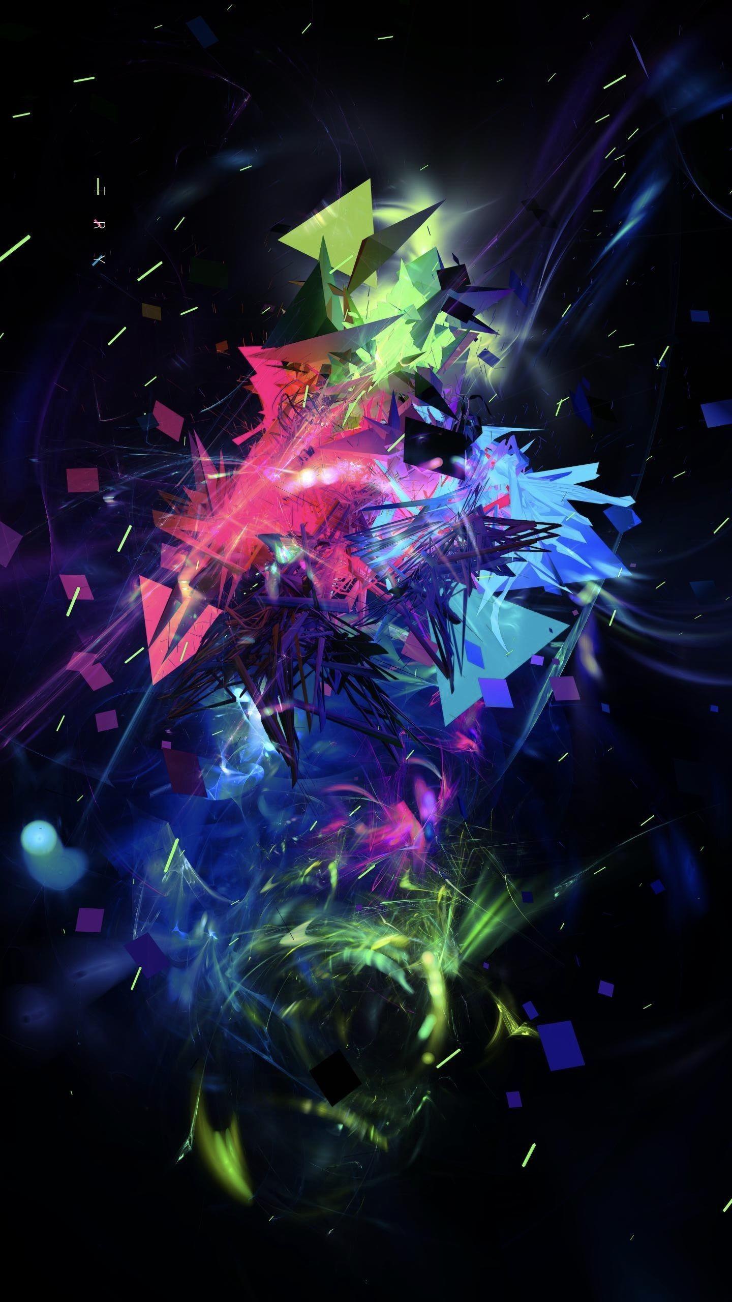 Frammenti astratti colorati sfondo nero, 1440x2560 Full HD Verticale, iPhone