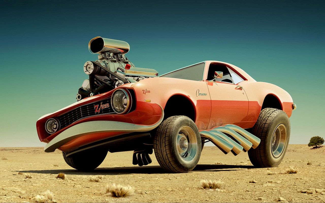 Auto muscle car 3D deserto, 1280x800 HD, Desktop