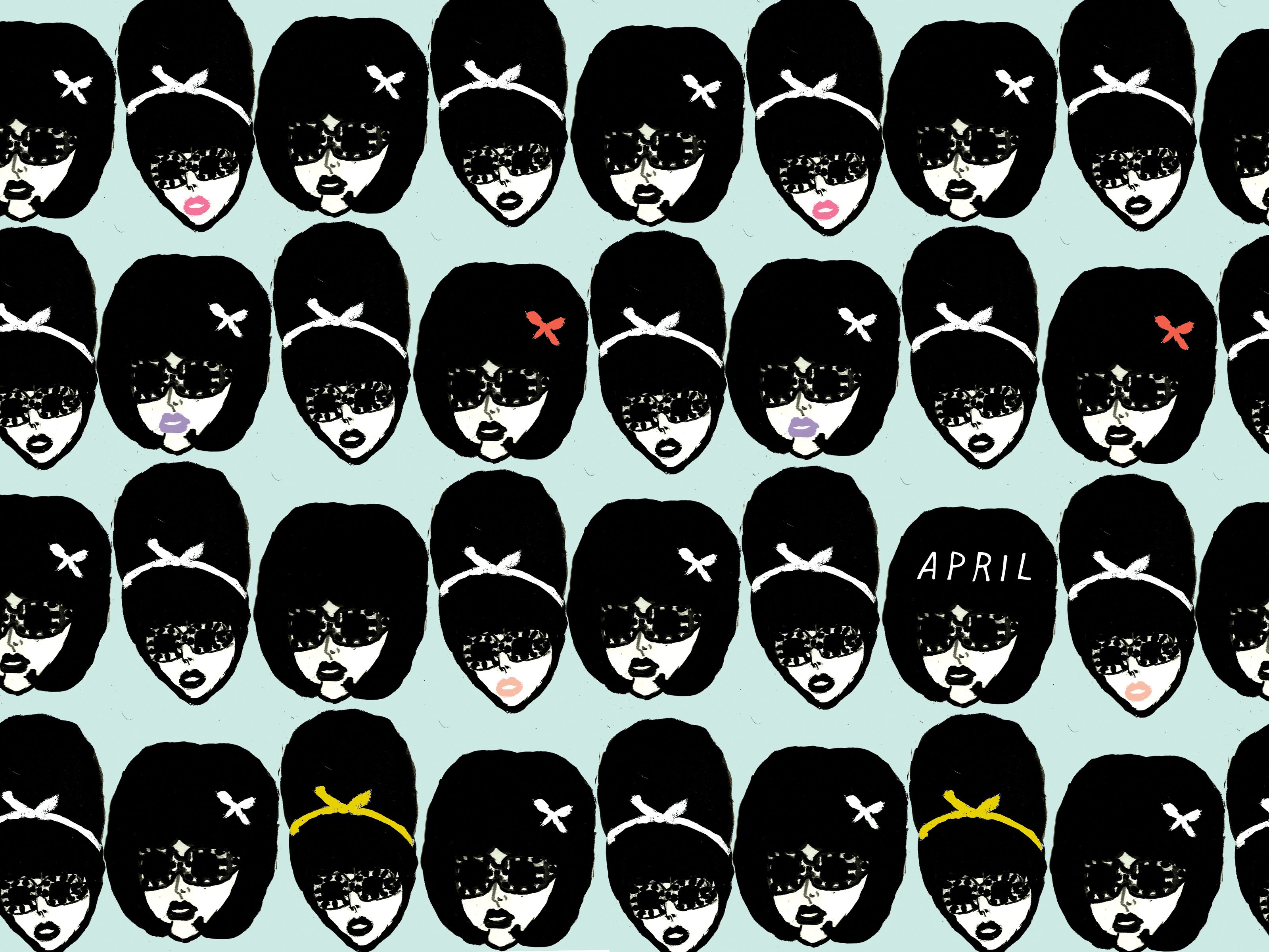 Volti stilizzati capelli neri pattern, 3200x2400 WQXGA, Laptop