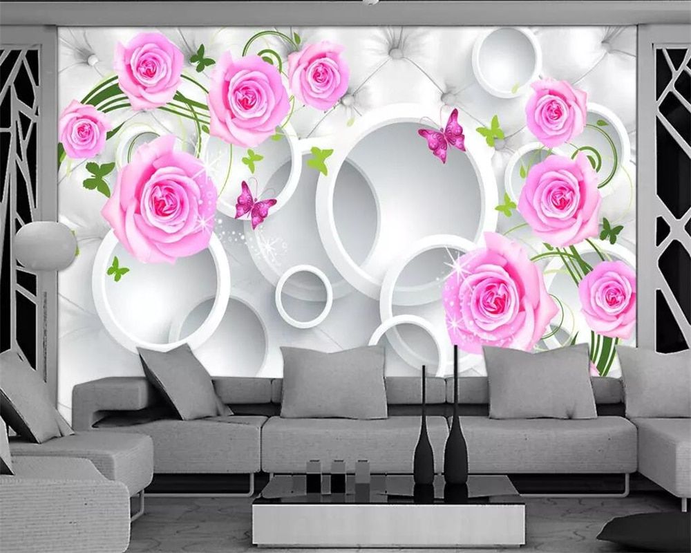 Rose rosa e cerchi 3D, 1000x800 HD, Desktop