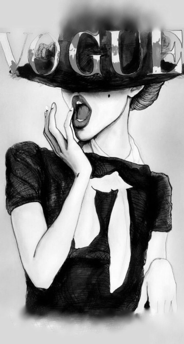 Illustrazione donna Vogue bianco nero, 716x1334 Full HD Verticale, Smartphone